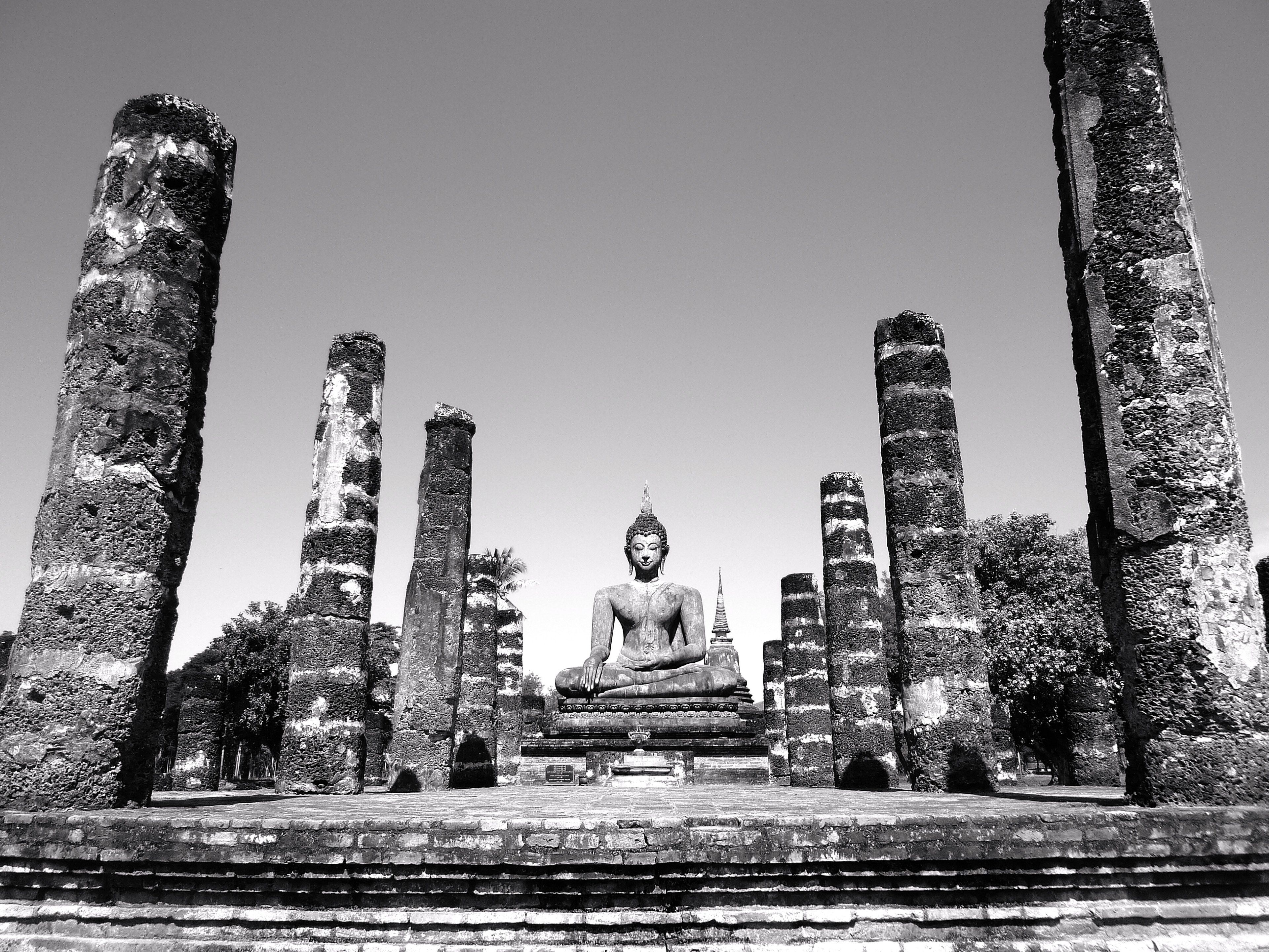 temple buddha ancient and pillar 4k, HD Wallpaper