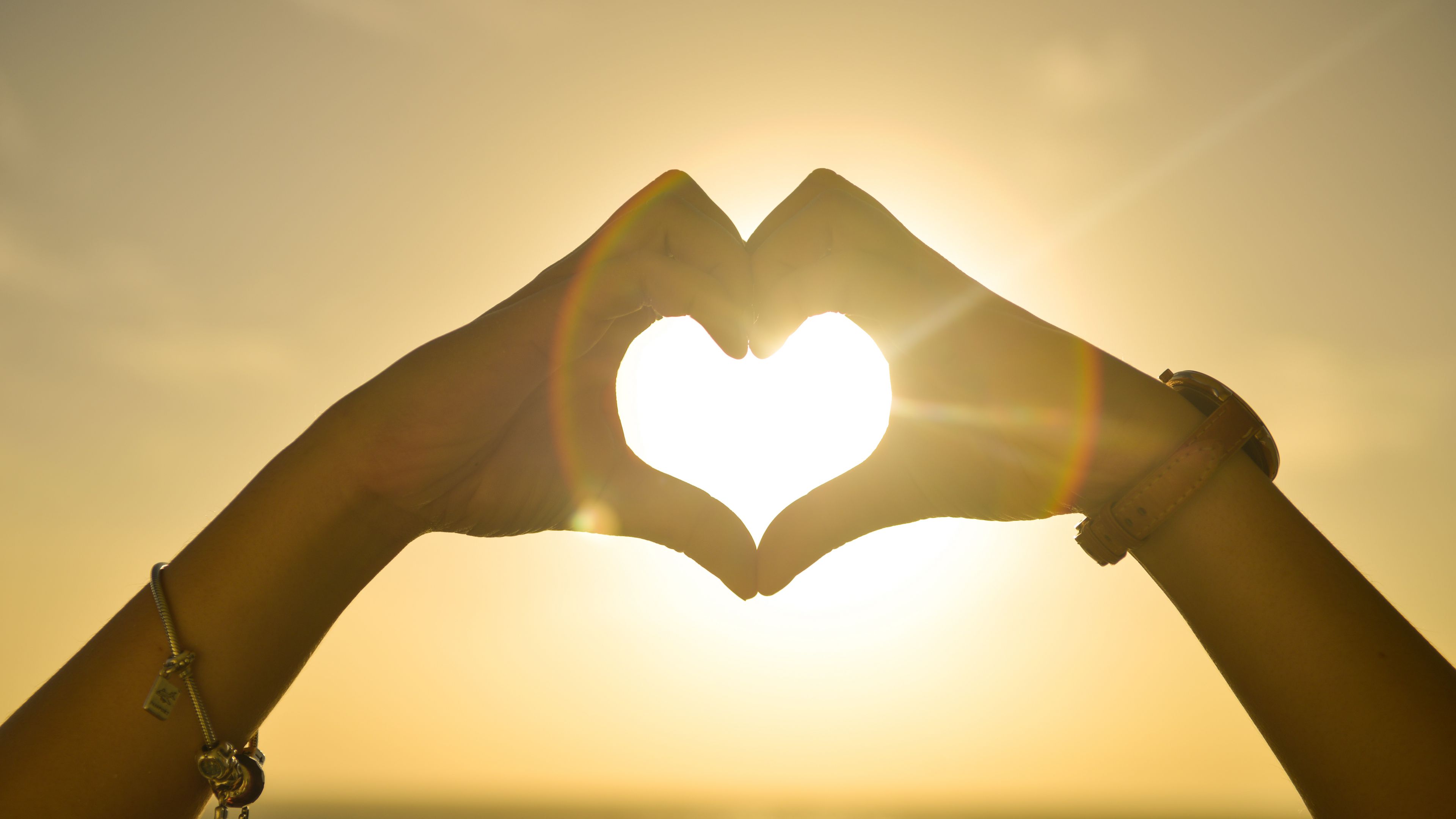 hands, heart, light, love, 4k, HD Wallpaper