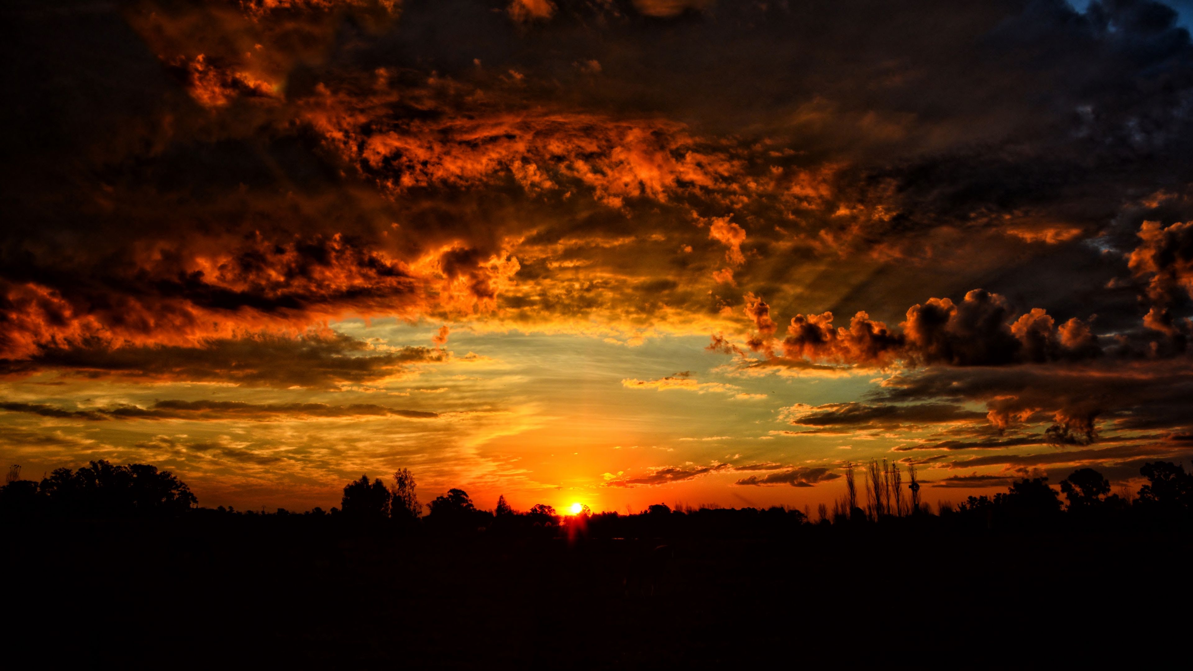 sunset, clouds, orange sky, 4k, HD Wallpaper