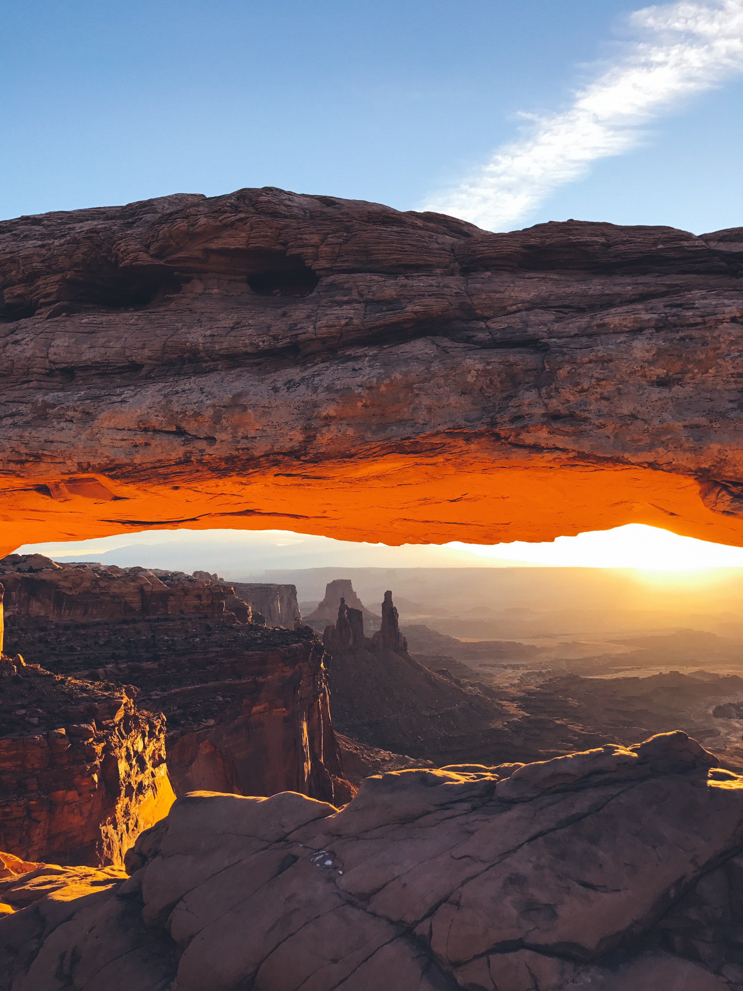 rock formations form a bridge over desert valleys in moab, natural archways 4k, Phone HD Wallpaper