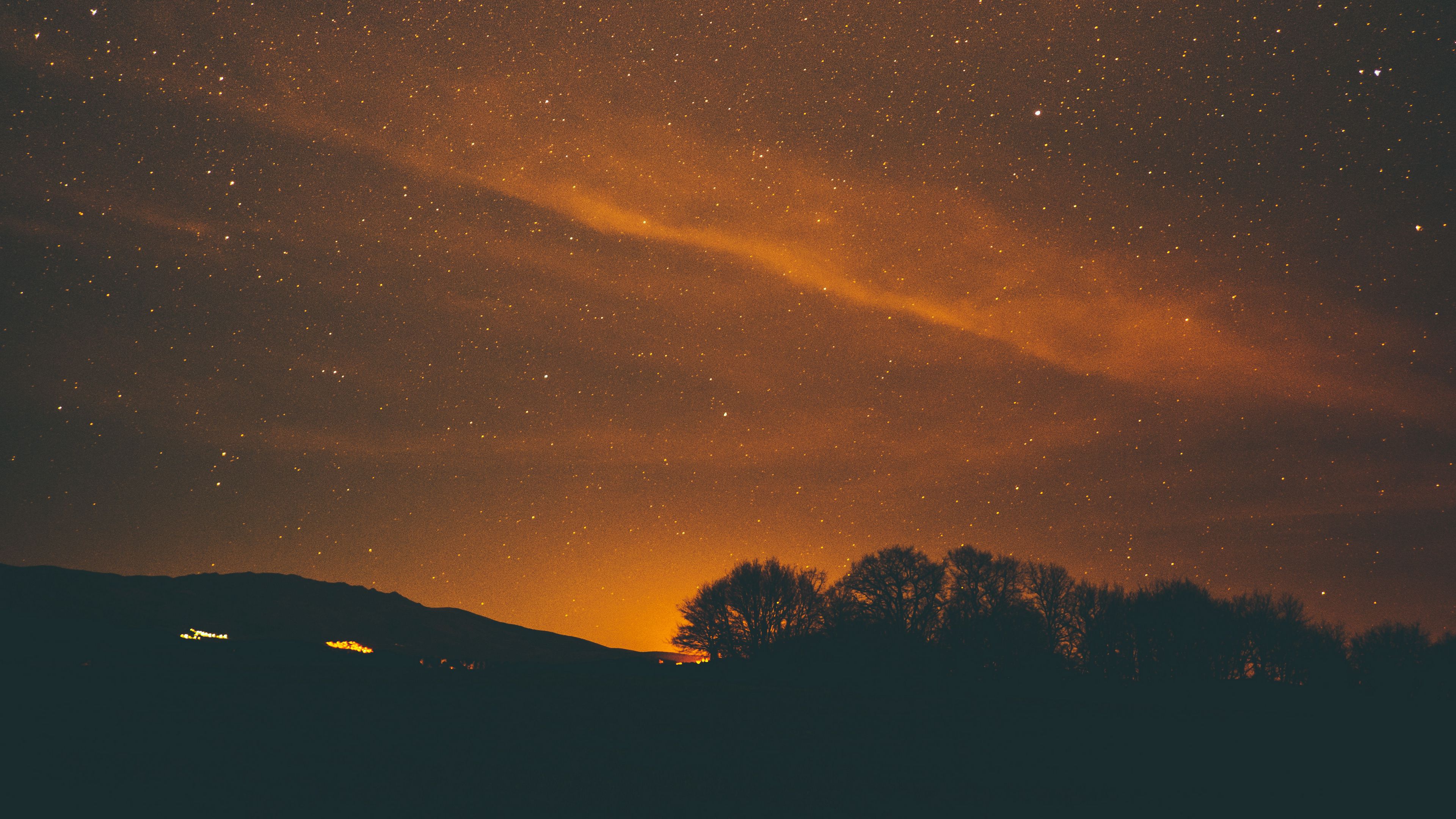 starry sky, night, stars, trees, 4k, HD Wallpaper