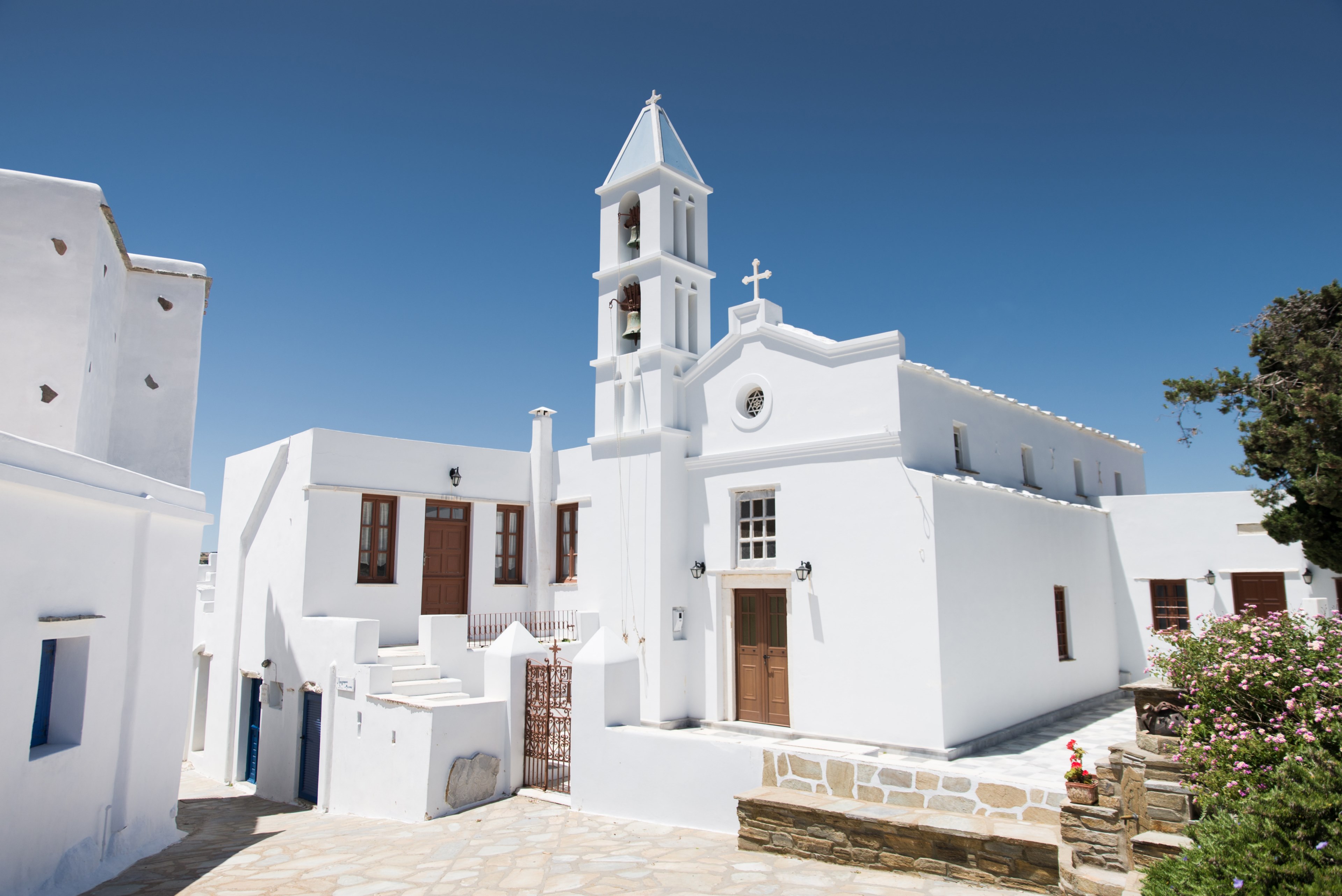 europe blue sky steeple and cross 4k, HD Wallpaper