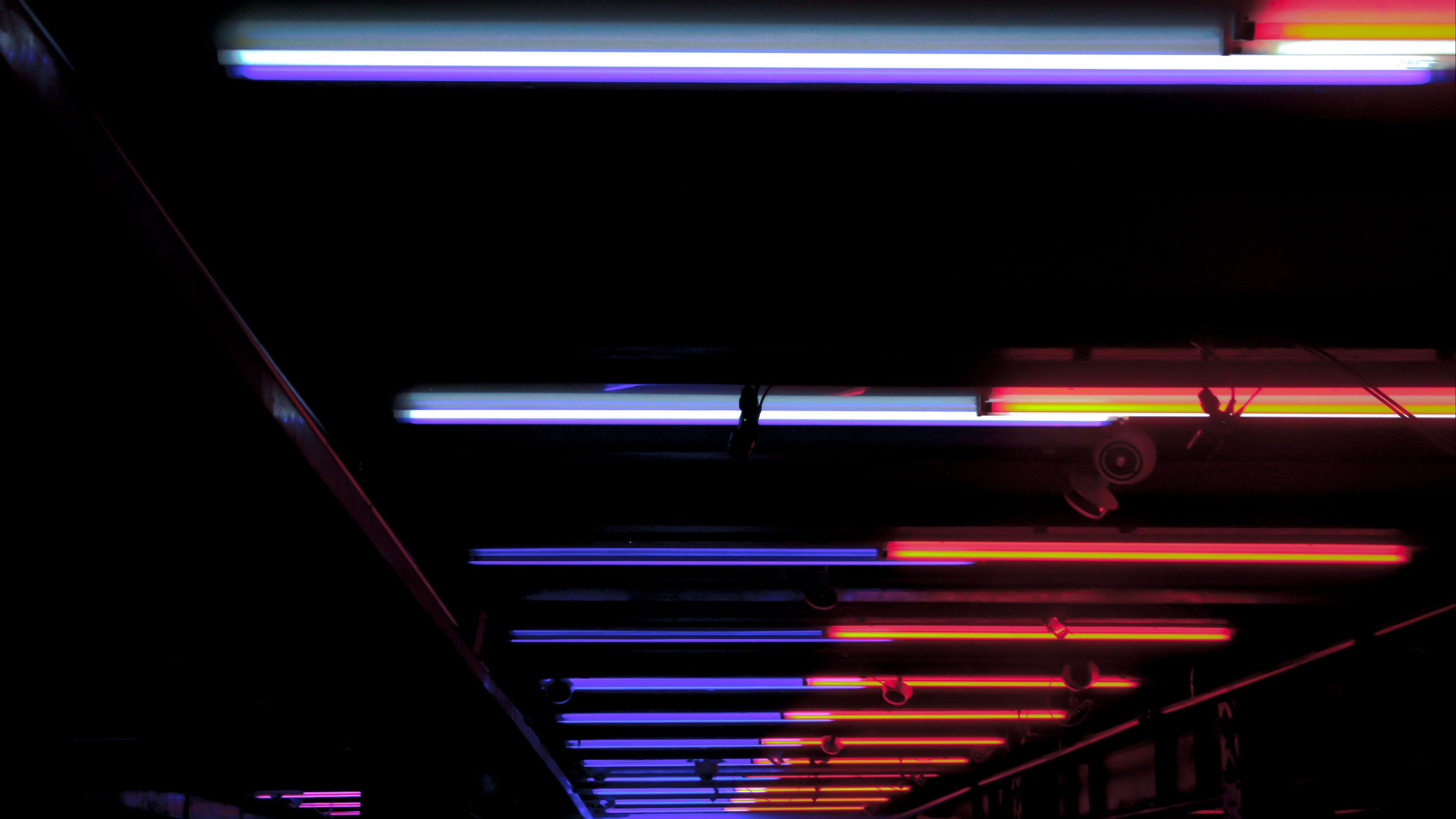 ceiling, lighting, night, neon, 4k, HD Wallpaper