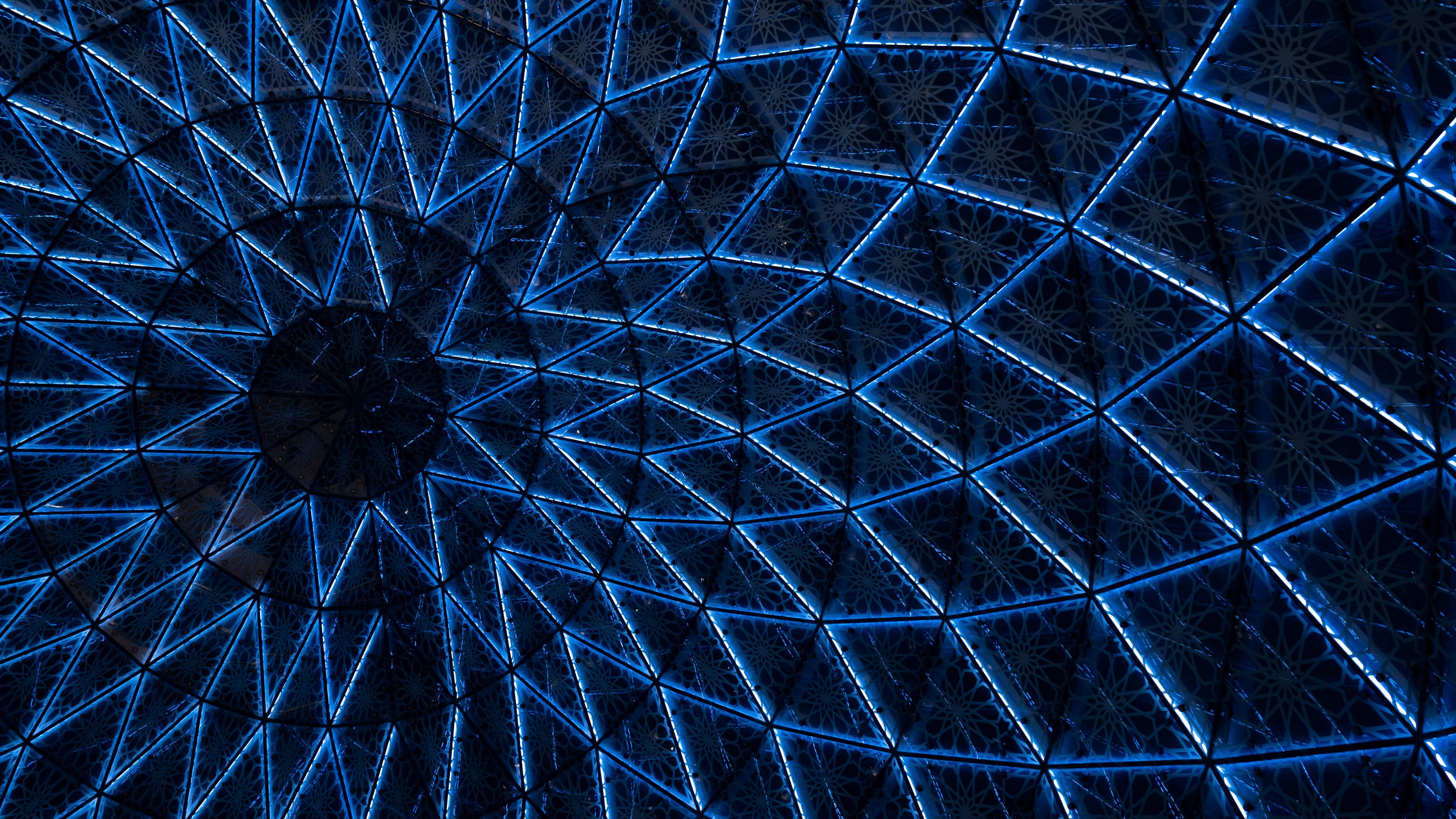 abstraction, pattern, neon, blue, 4k, HD Wallpaper