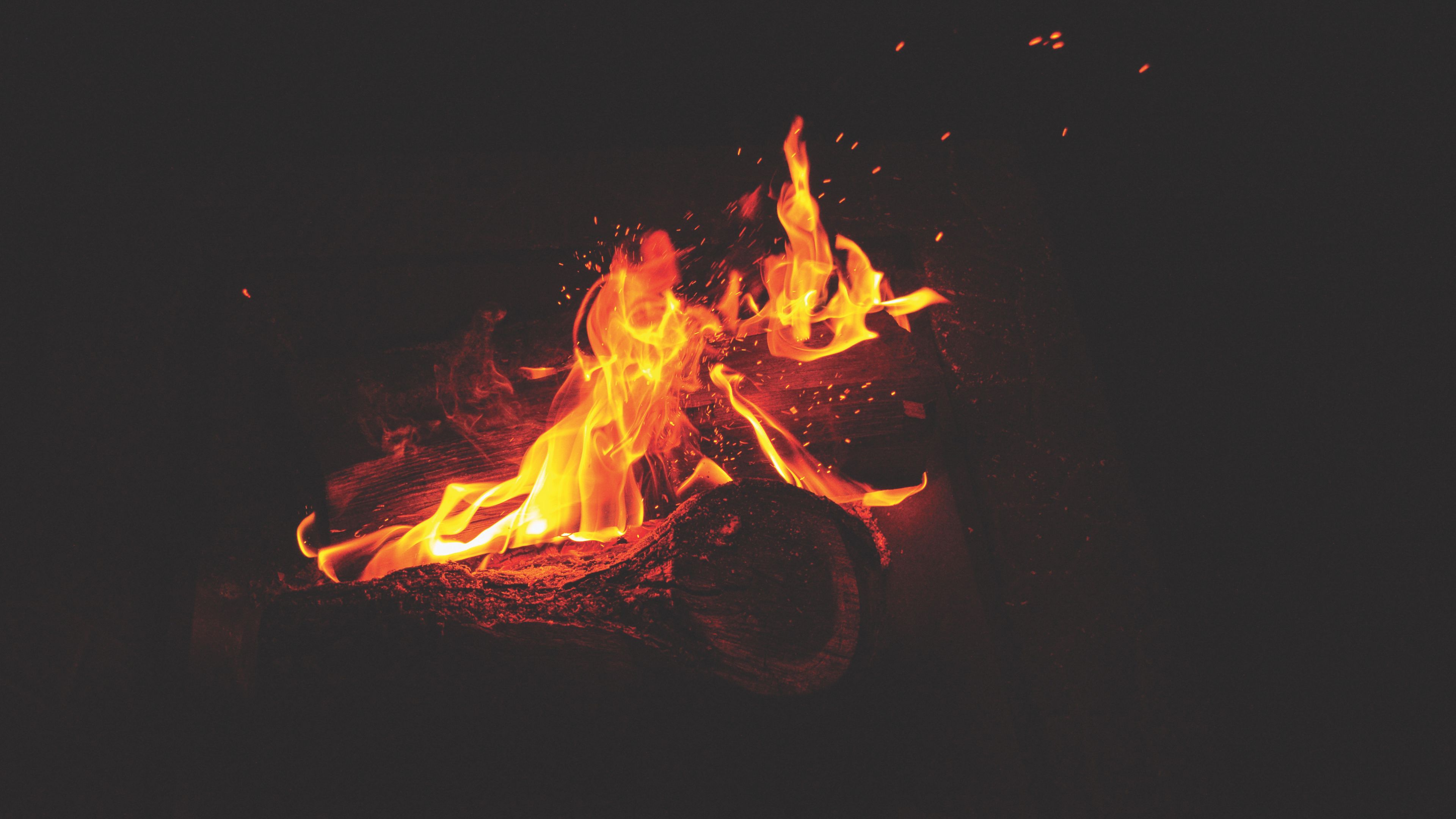 bonfire, fire, flames, sparks, 4k, HD Wallpaper