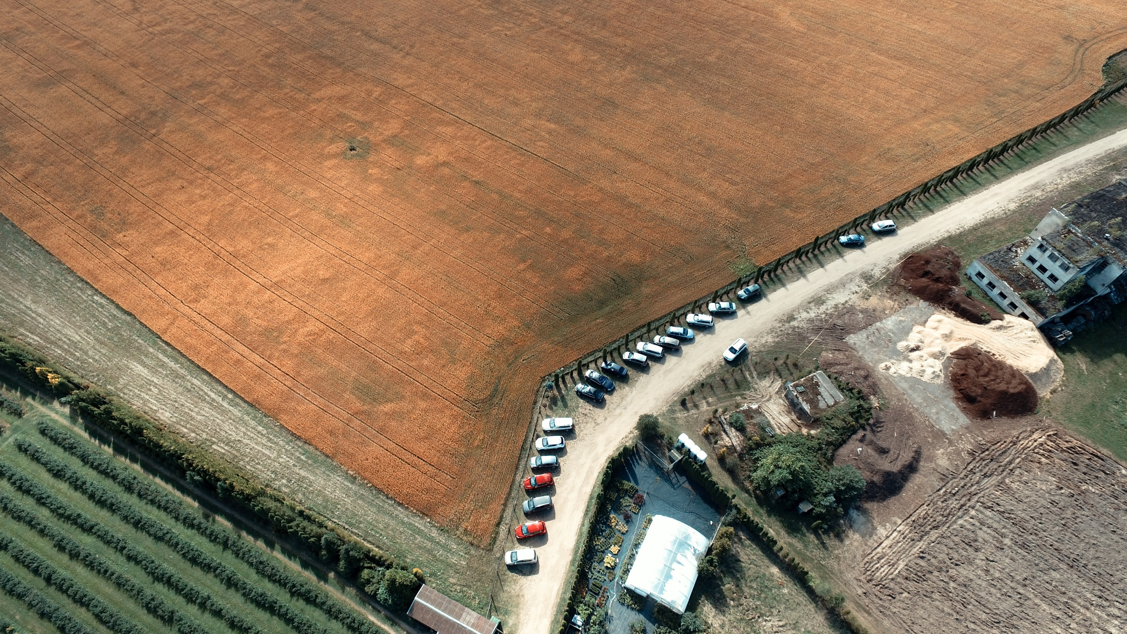 harvested field field aerial and farm 4k, HD Wallpaper