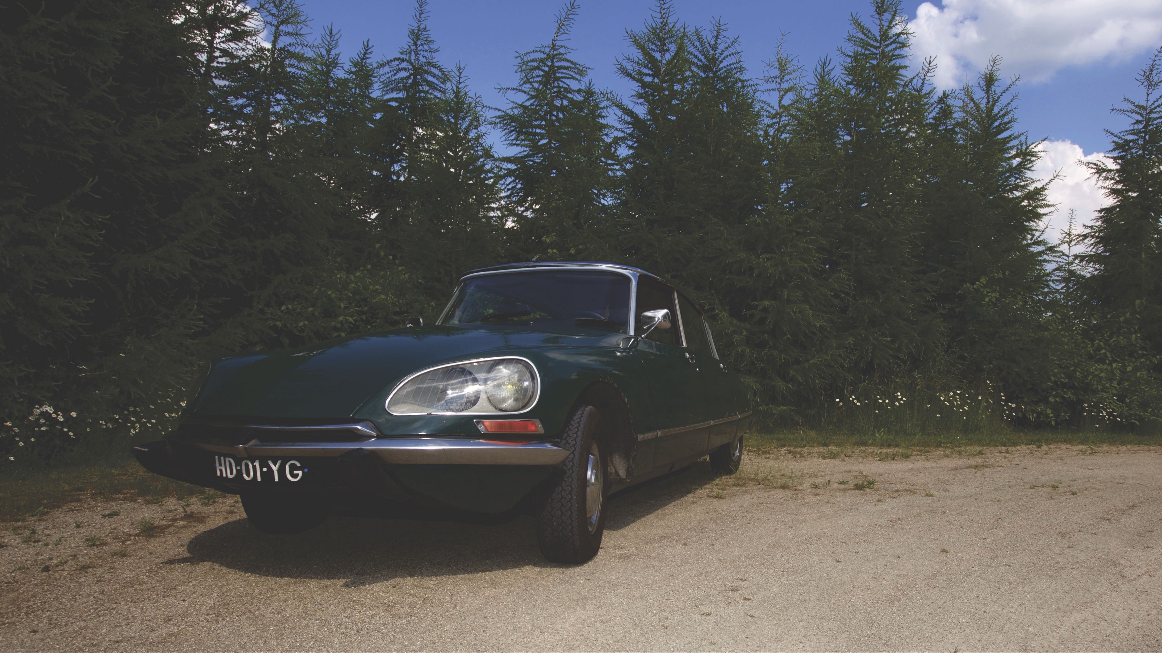 car, retro, front view, green, 4k, HD Wallpaper