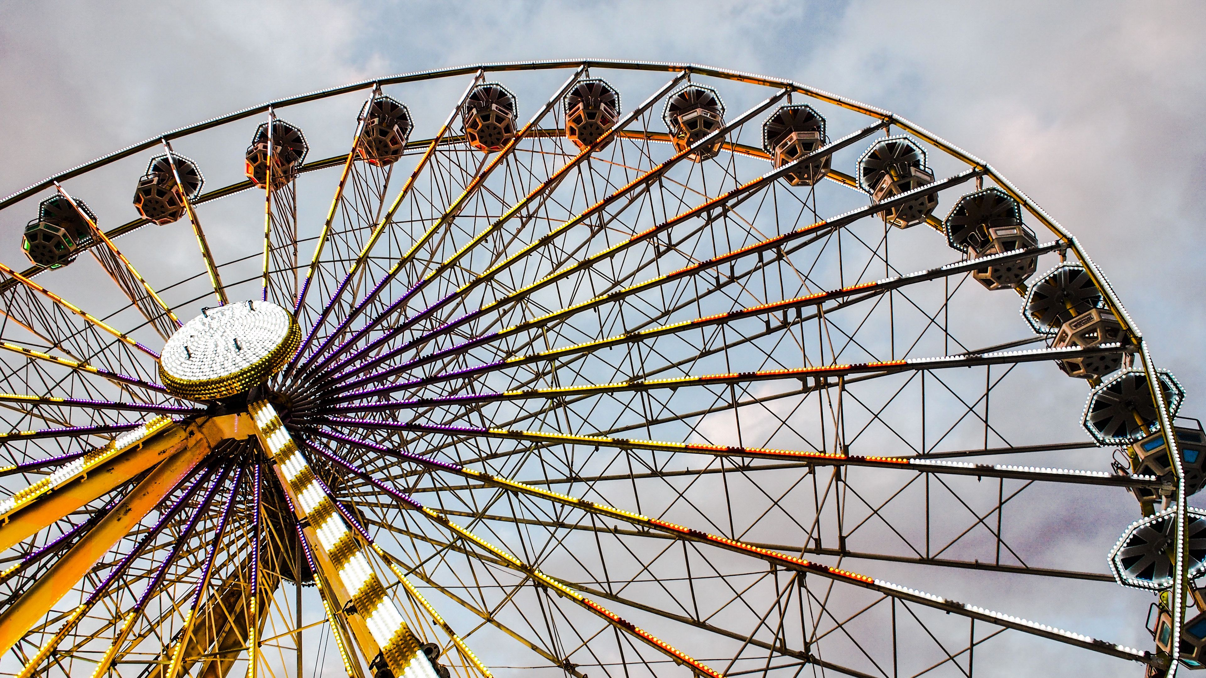 ferris wheel, attraction, entertainment, lighting, 4k, HD Wallpaper