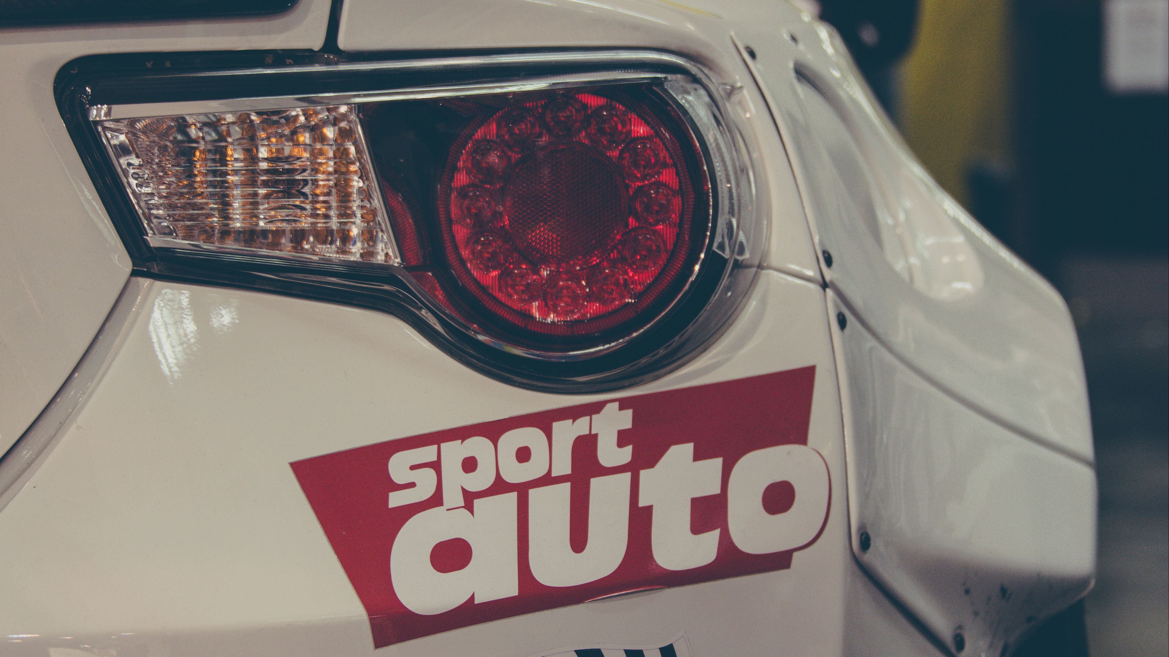 sports car, lights, sticker, inscription, 4k, HD Wallpaper