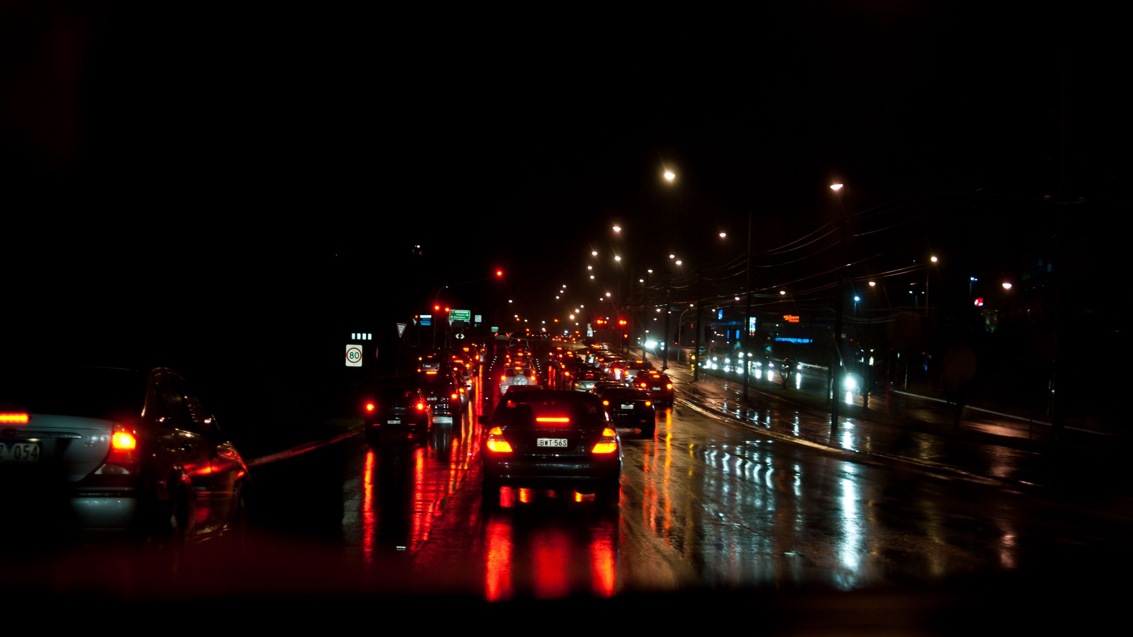 traffic, road, night city, 4k, HD Wallpaper