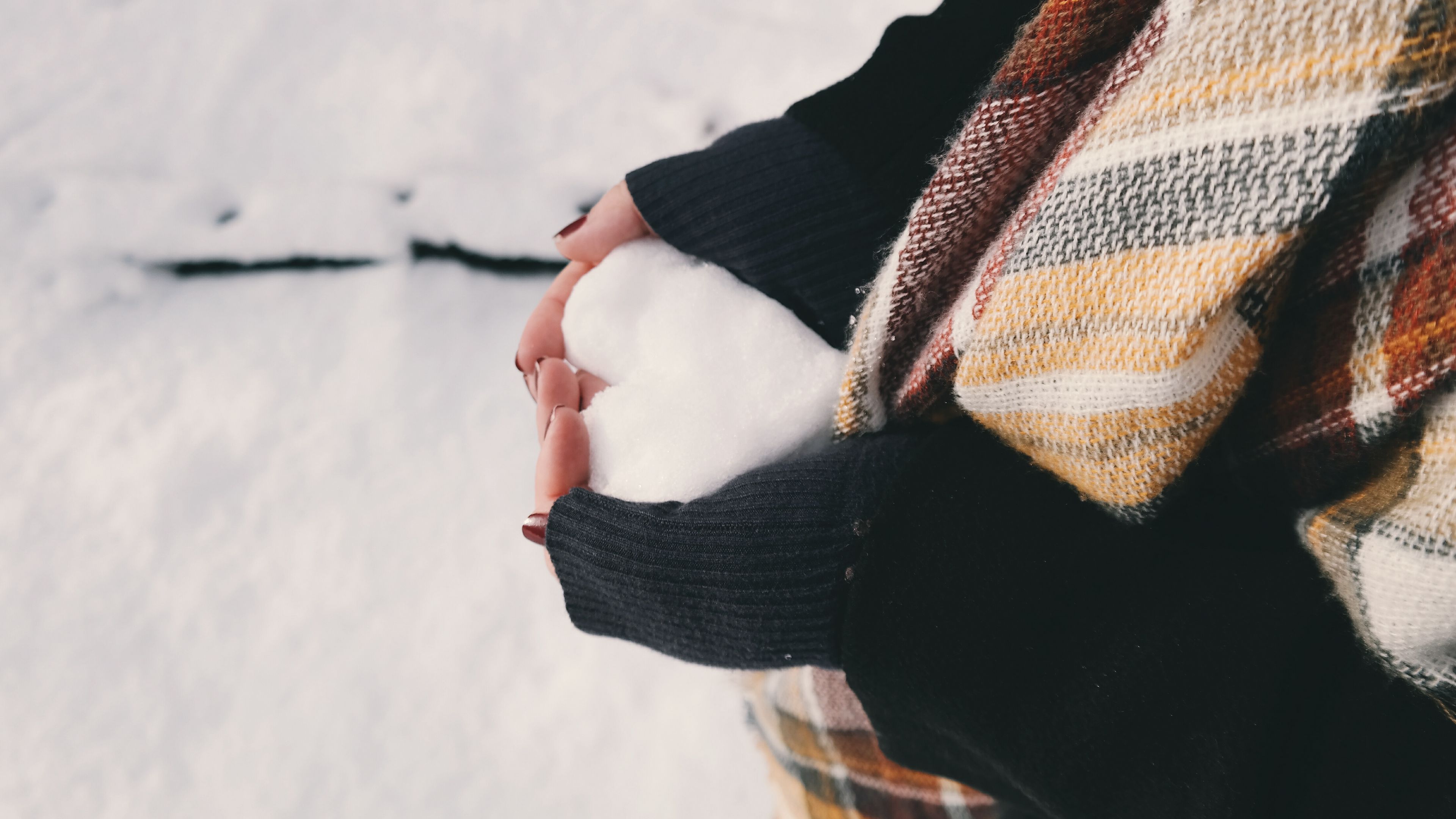 heart, snow, love, hands, scarf, 4k, HD Wallpaper