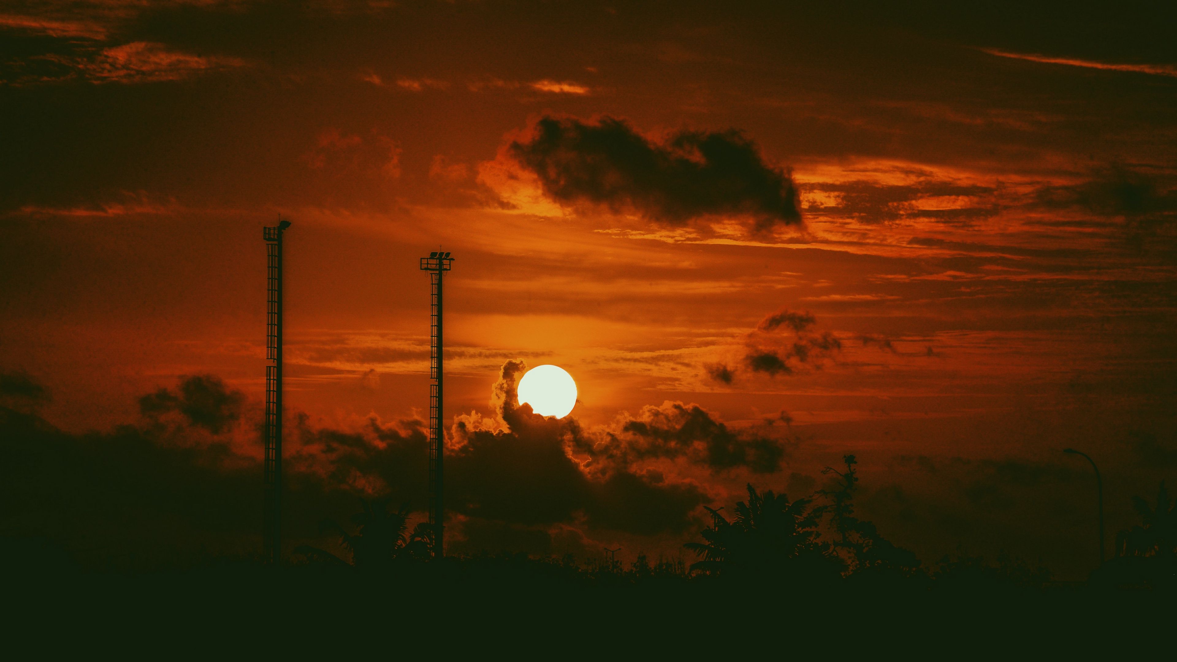 sunset, moon, sky, clouds, 4k, HD Wallpaper