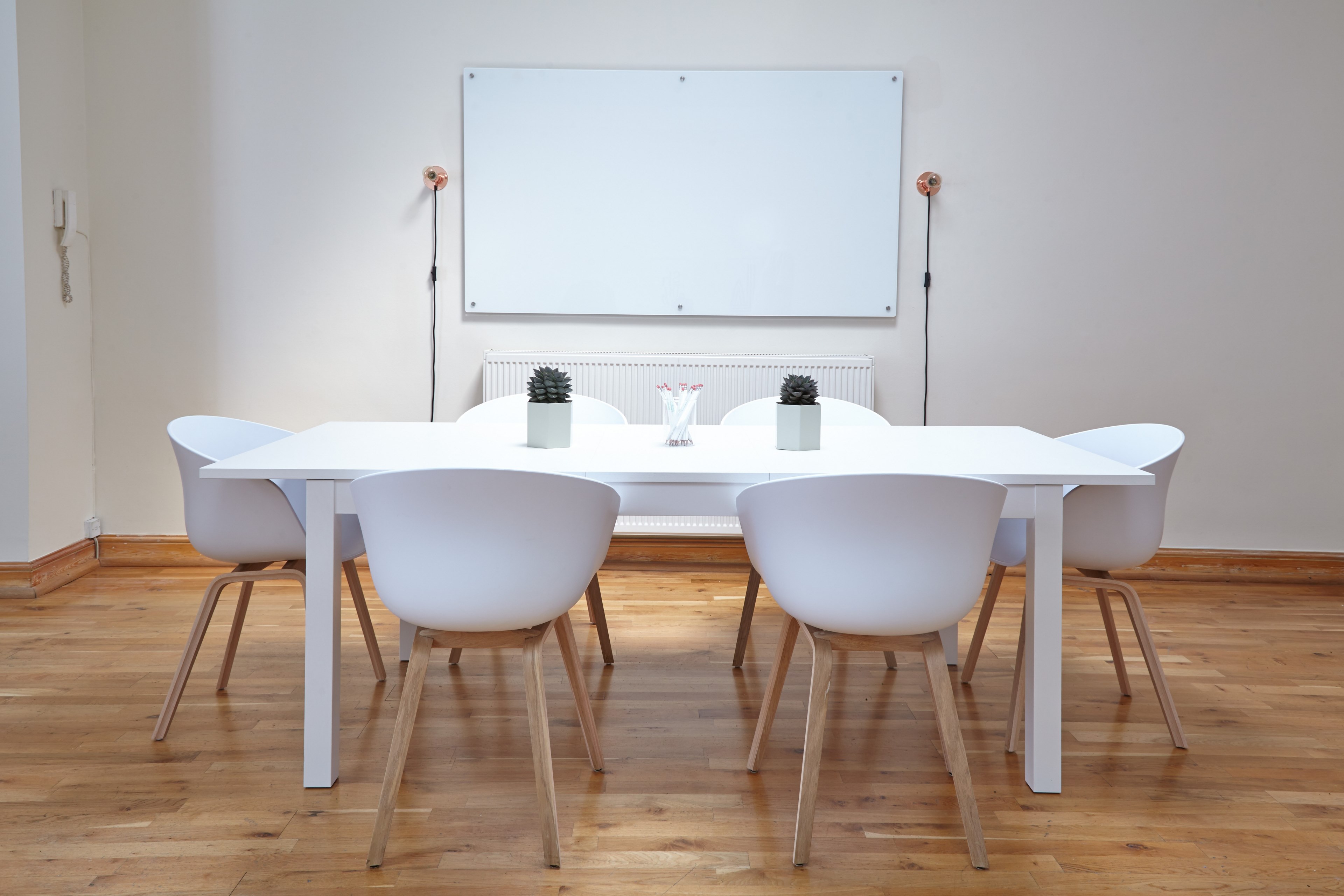 white chairs near a white table in a small conference room with a whiteboard, white conference room 4k, HD Wallpaper