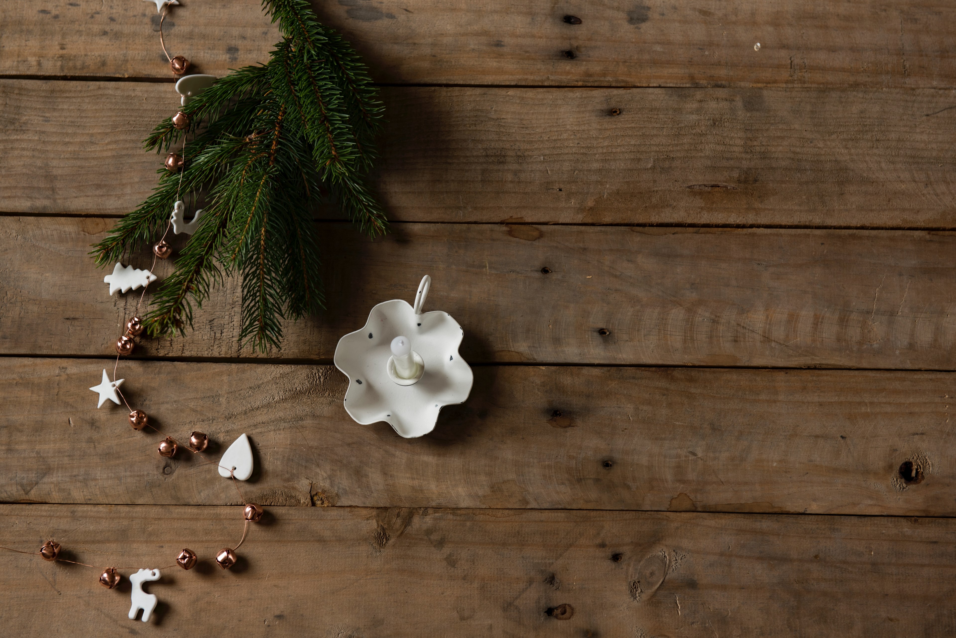 flatlay candle foliage and beads 4k, HD Wallpaper