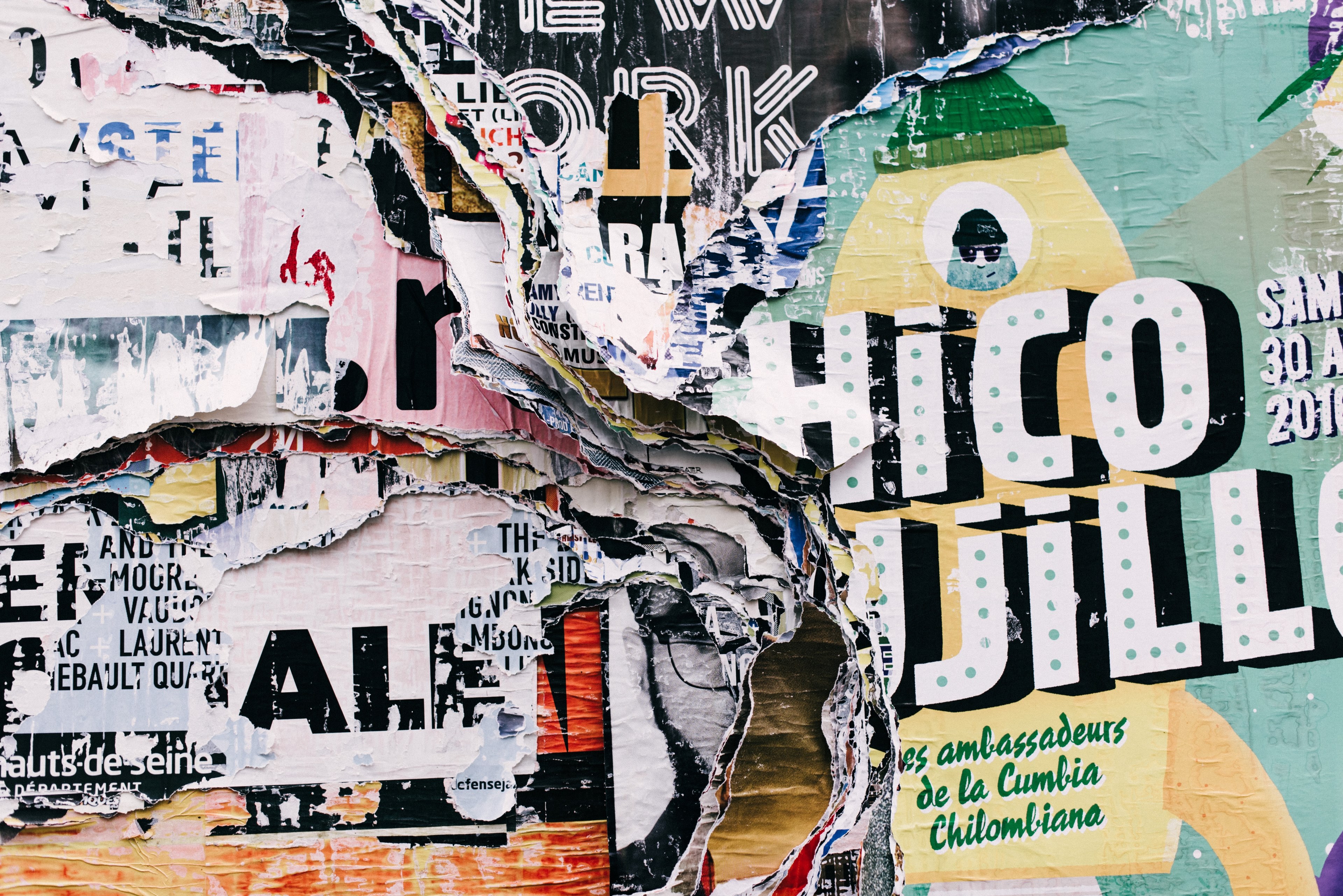 ripped art posters with creative typography on wall in reykjavk, layered 4k, HD Wallpaper