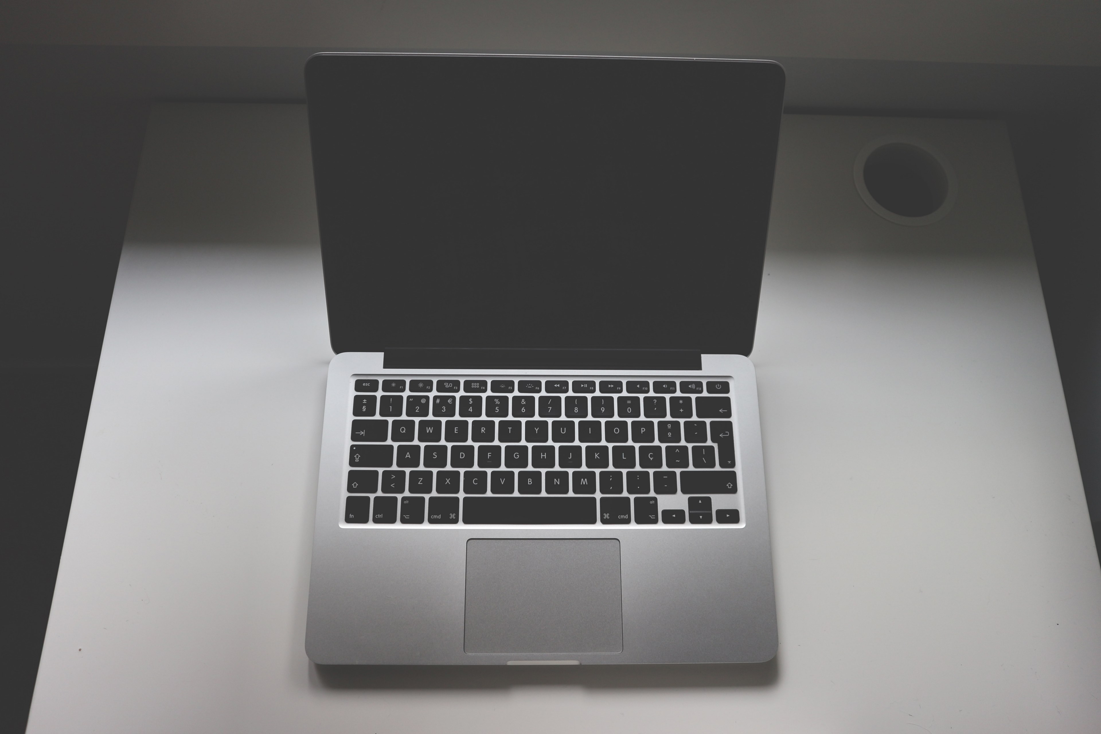 an overhead shot of an open macbook on a white table, an open mac 4k, HD Wallpaper