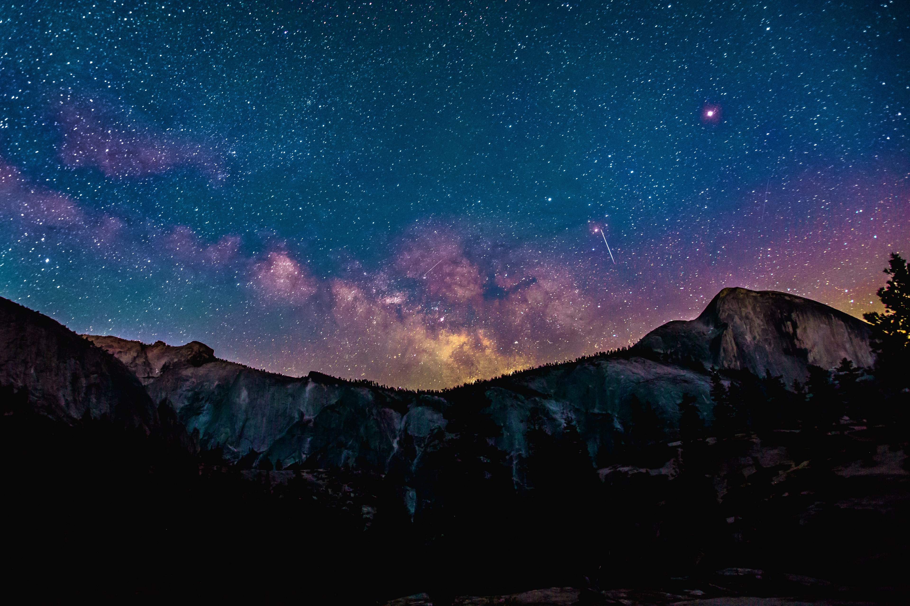 purple hued constellations in the night sky over a mountain ridge, purple night sky 4k, HD Wallpaper