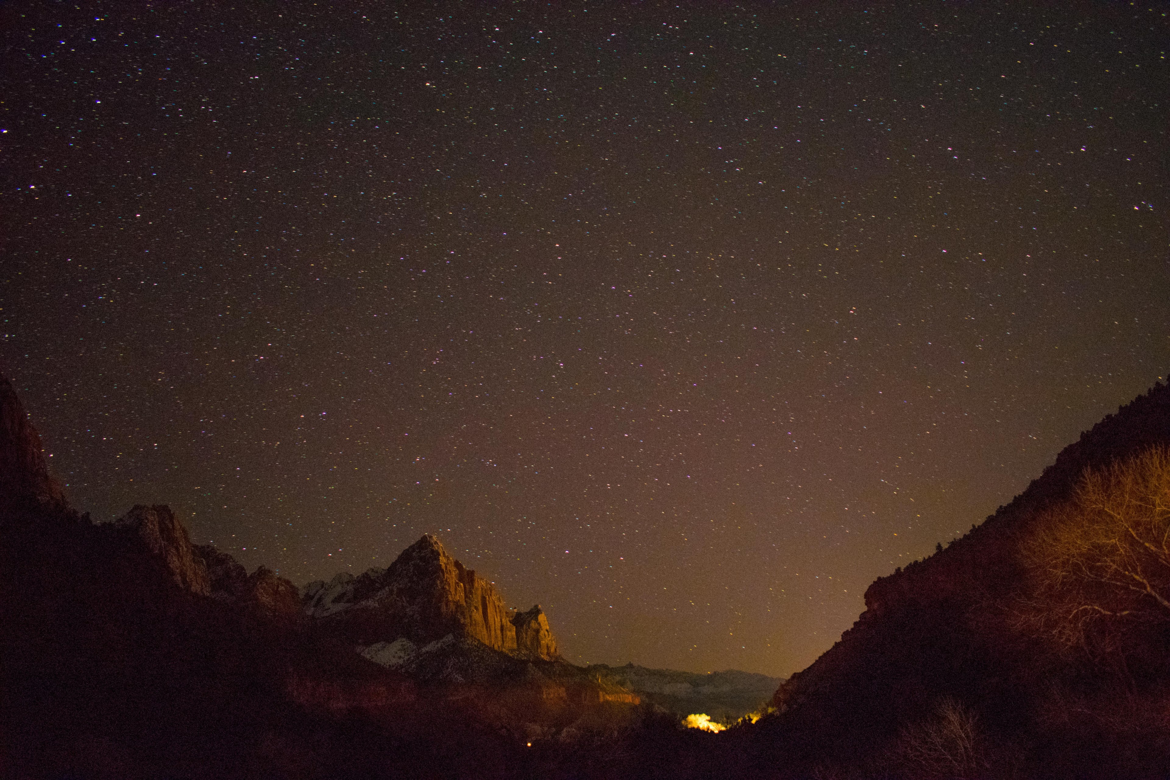 starry sky over mountains zion national park, starry sky in zion 4k, HD Wallpaper