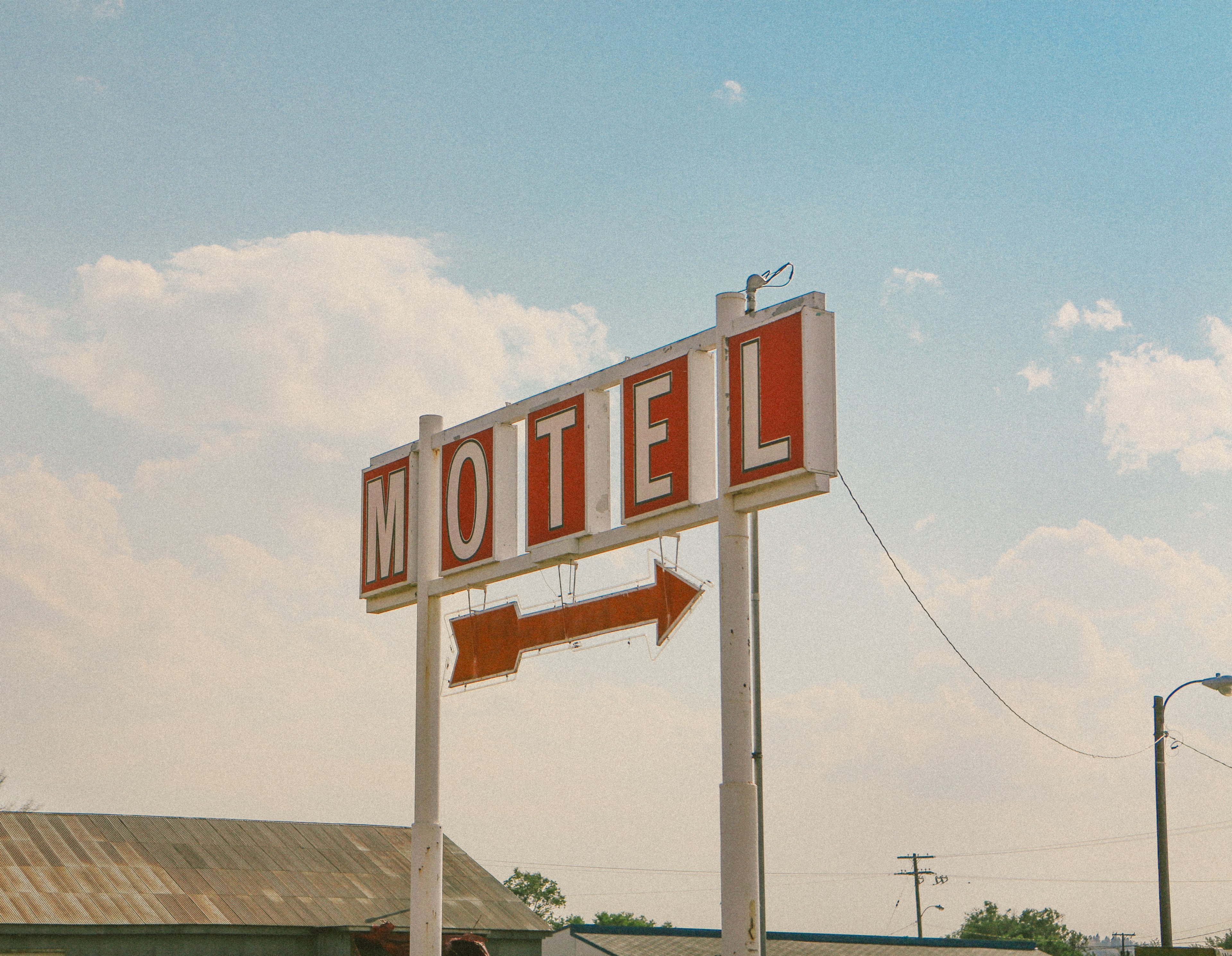 sign motel arrow and signage 4k, HD Wallpaper