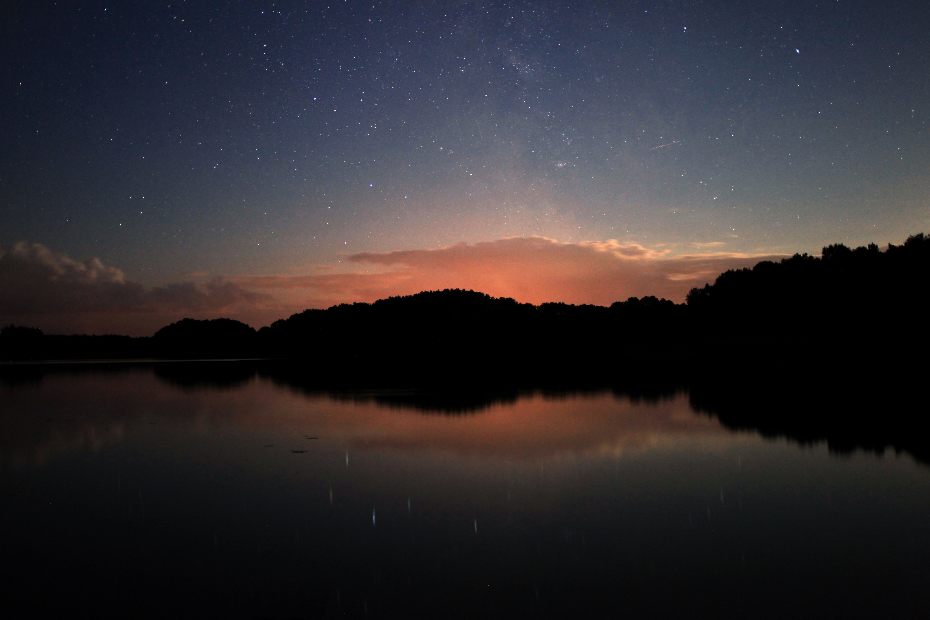 lake reflection silhouette and star 4k, HD Wallpaper