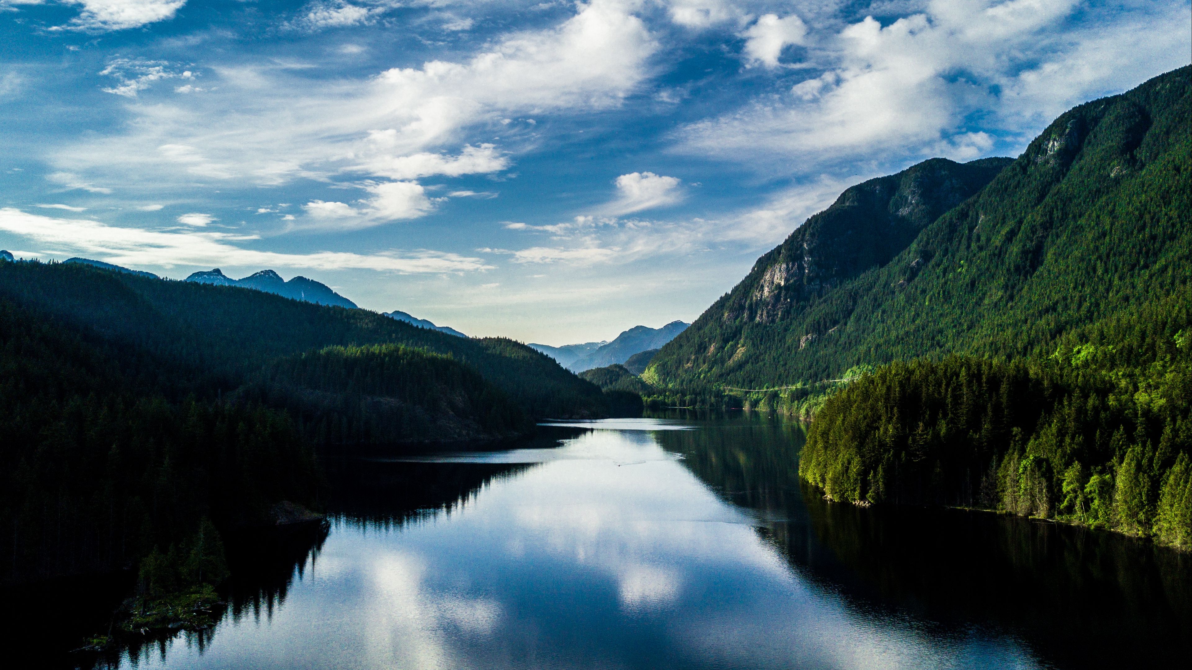 lake, mountains, reflection, summer, 4k, HD Wallpaper