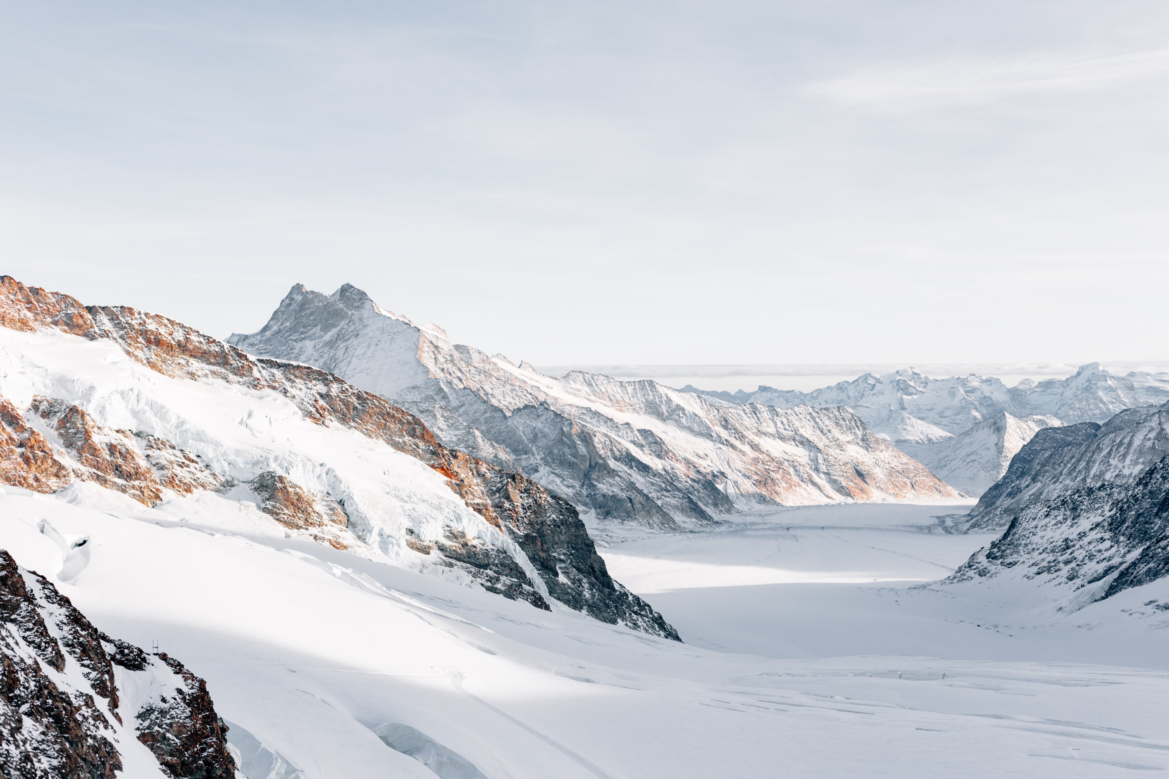 snowy mountains in the foreground and the distance, at the summit of jungfrau 4k, HD Wallpaper
