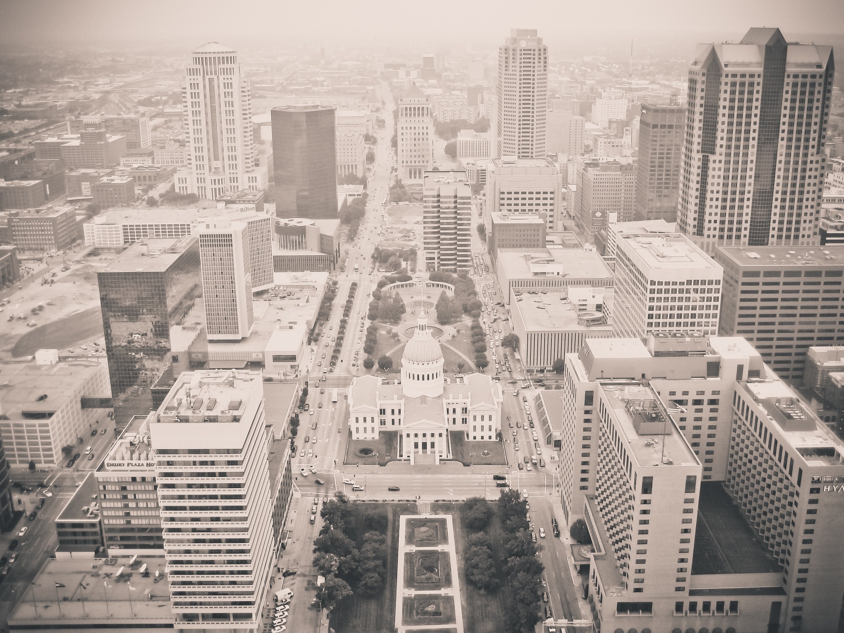 black and white shot of business district of city from above, monochrome business district 4k, HD Wallpaper
