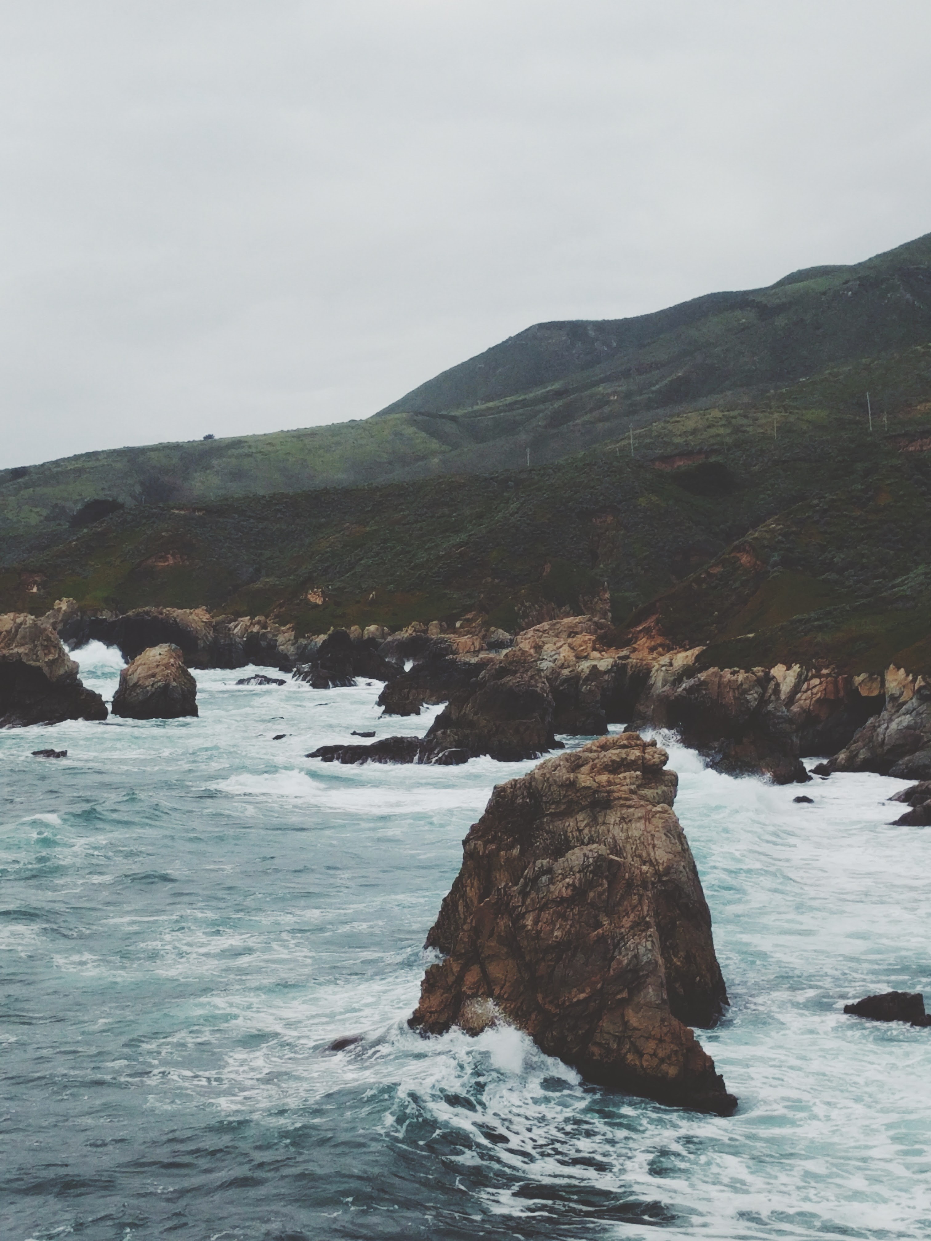 rock mountain ocean and hill hd, 4k, Phone HD Wallpaper