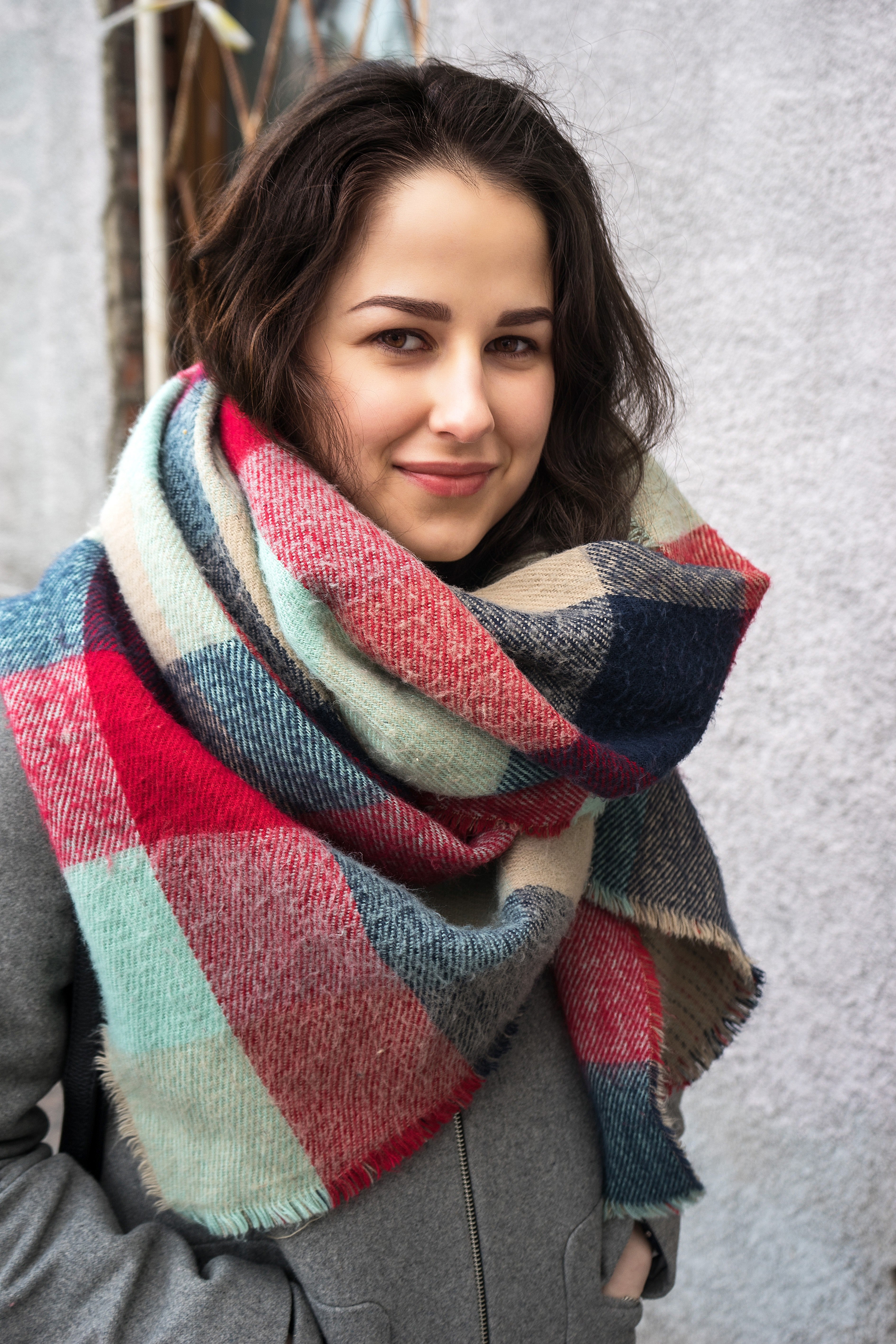 scarf smile female and portrait hd, 4k, Phone HD Wallpaper