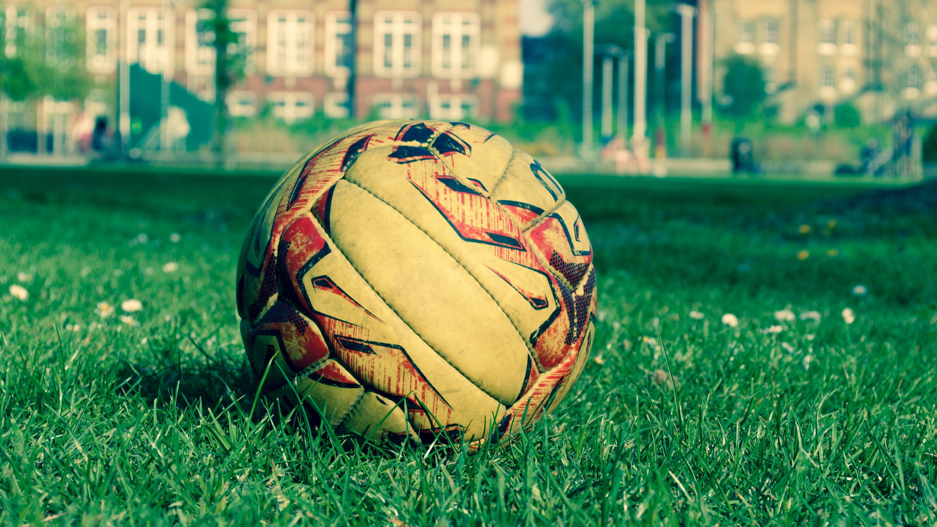 soccer ball, field, grass, lawn, 4k, HD Wallpaper