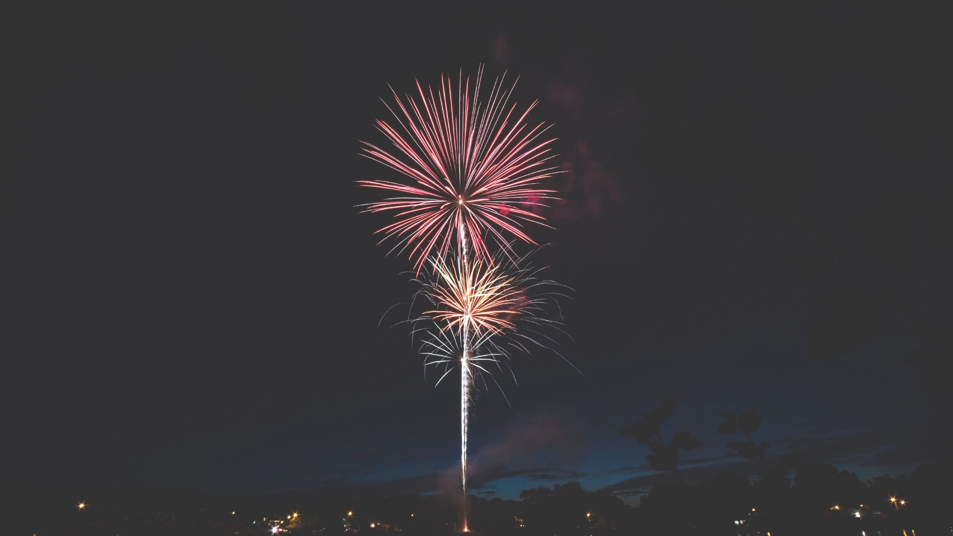 salute, holiday, fireworks, city, night, 4k, HD Wallpaper