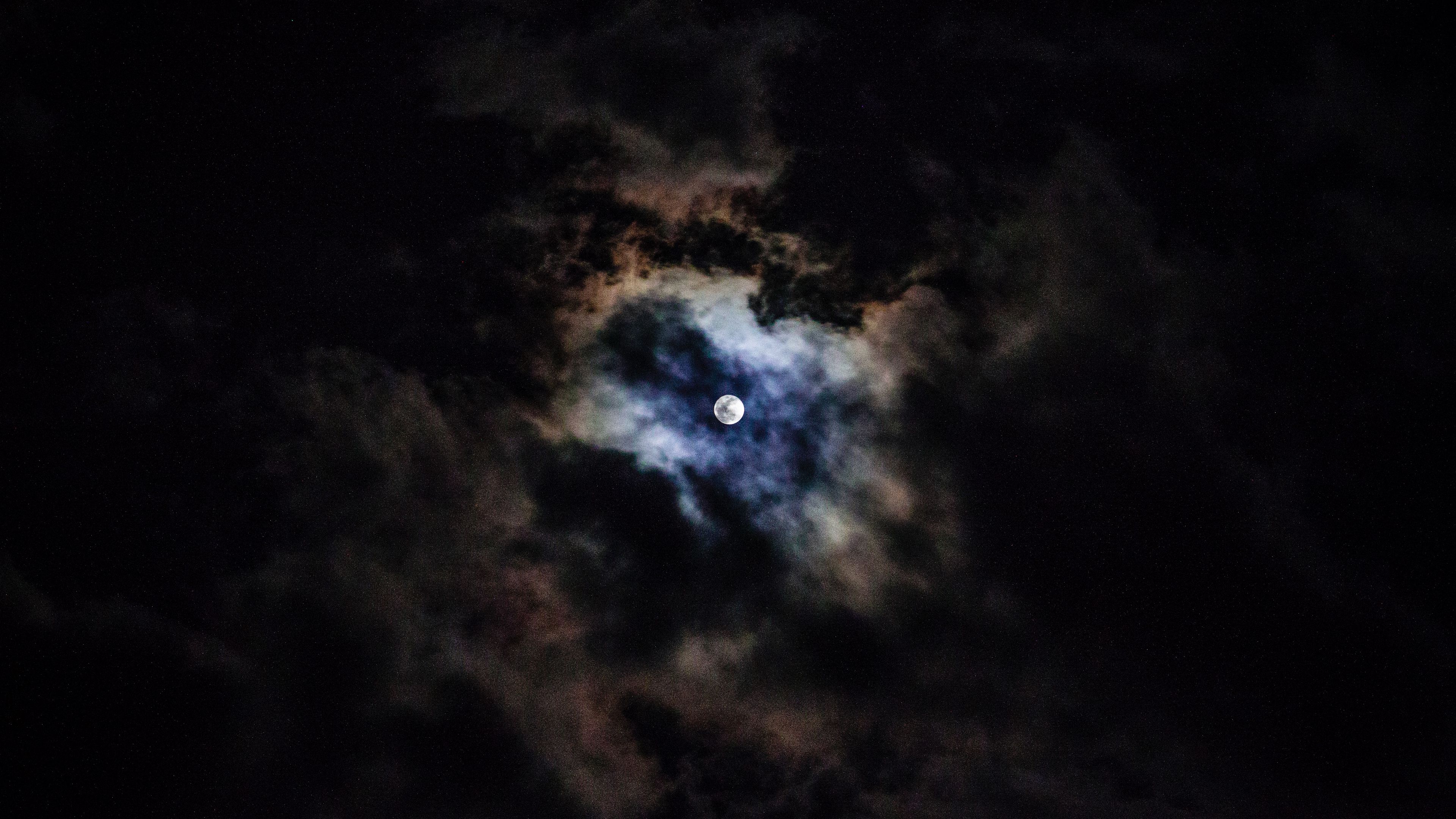 moon, night, clouds, 4k, HD Wallpaper