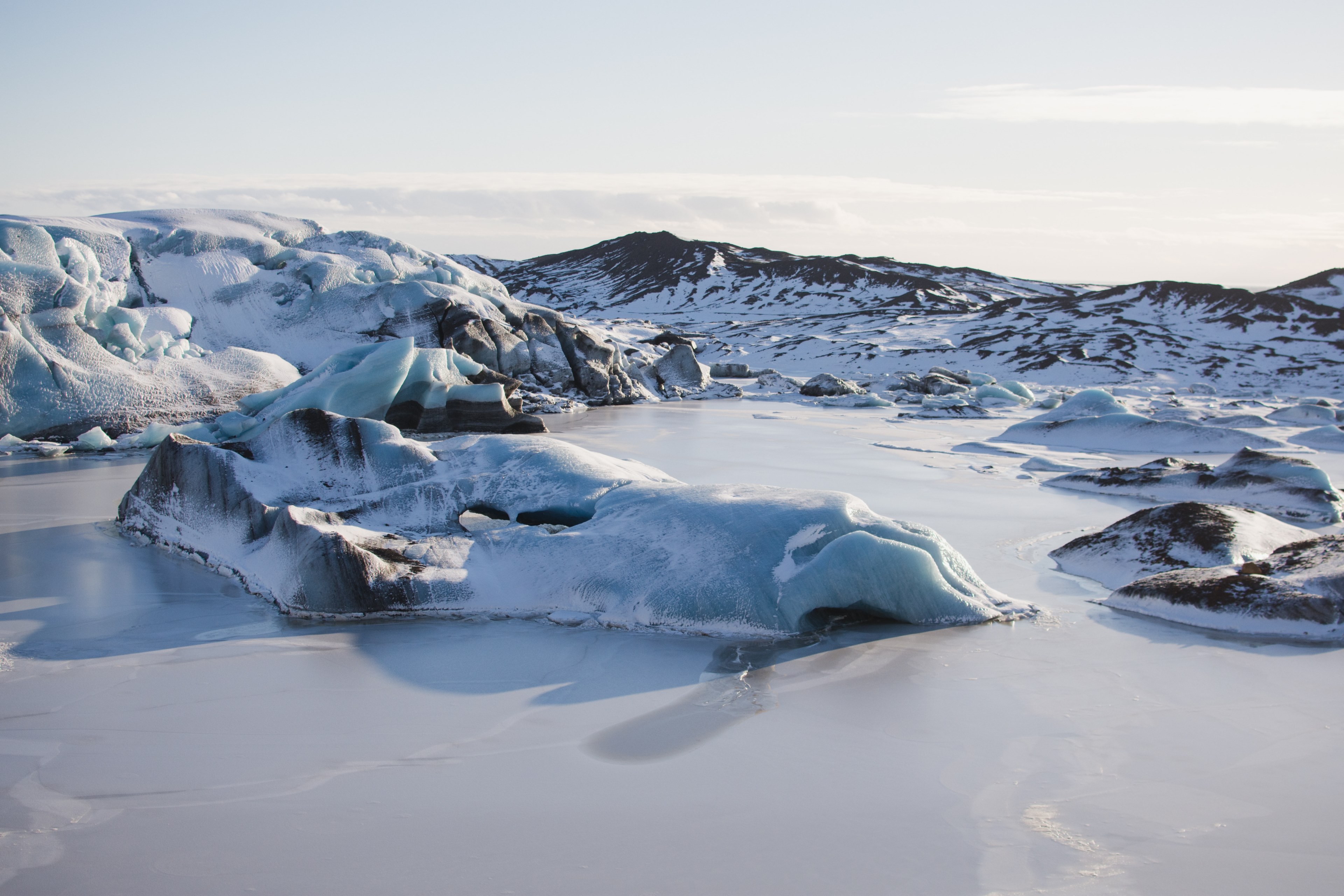 the surface of the glacier with a smooth frozen pool of water, mountain glacier 4k, HD Wallpaper
