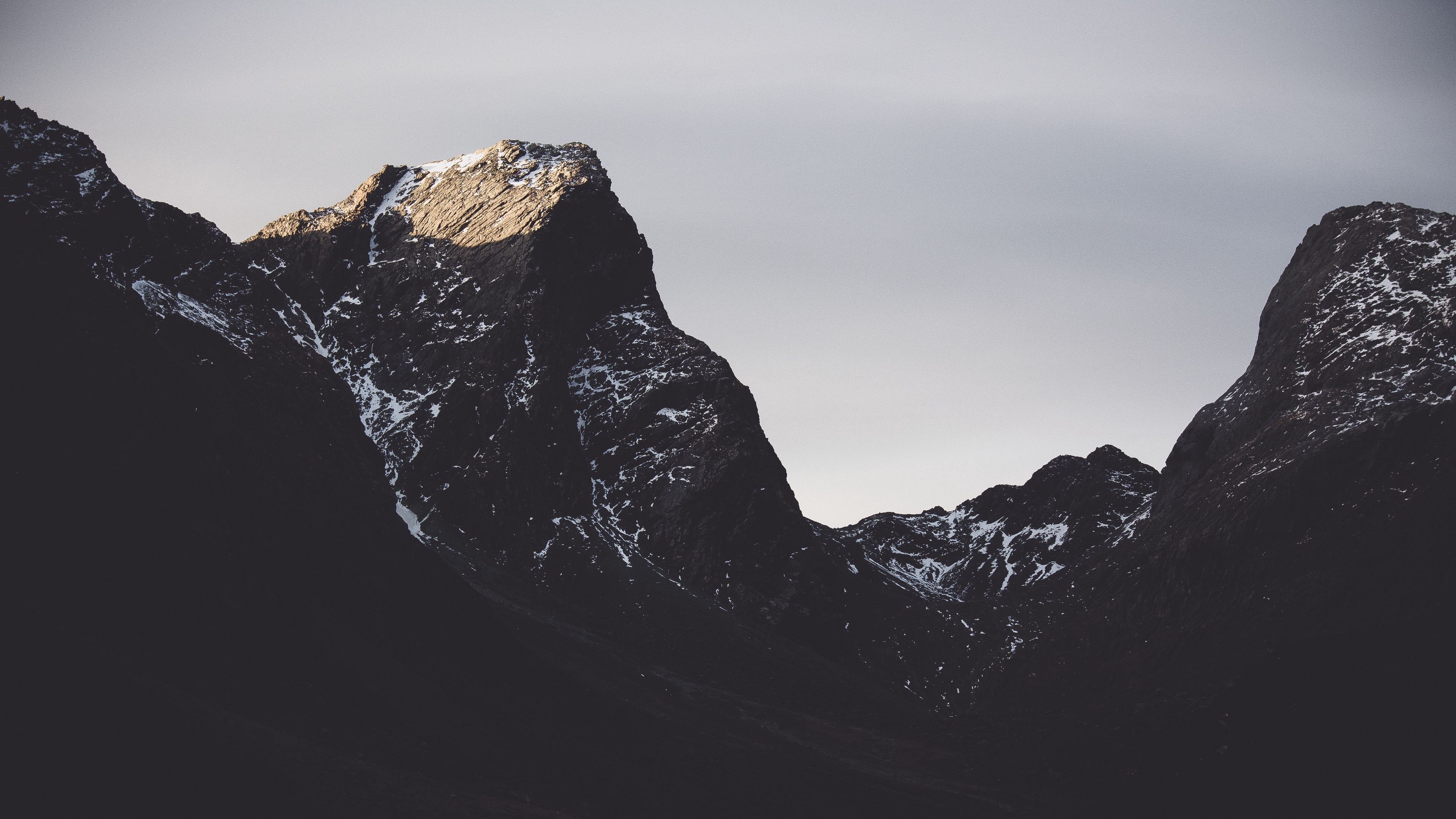 mountains, peaks, snow, 4k, HD Wallpaper