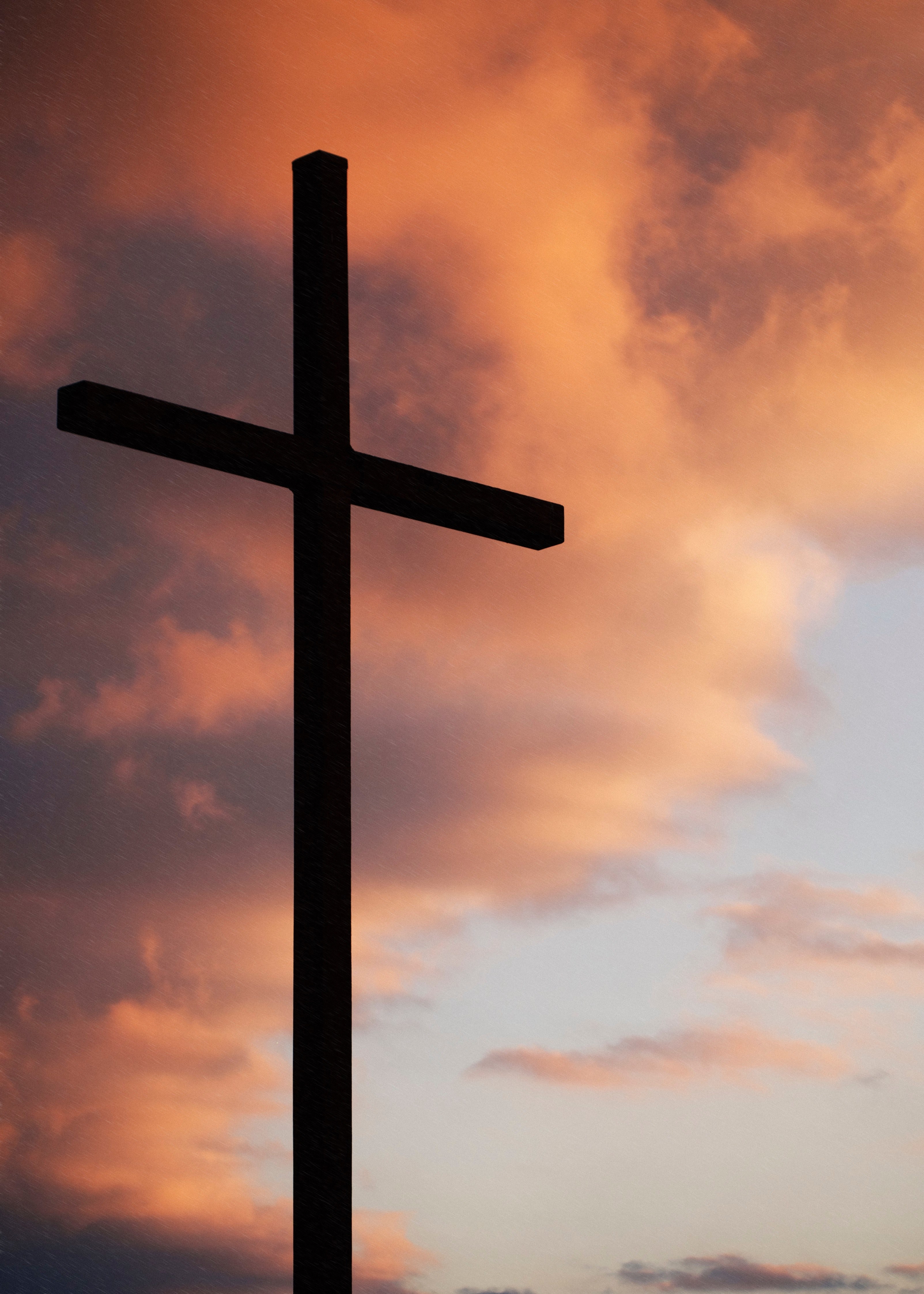 a cross against the colored sunset sky, cross and sunset 4k, Phone HD Wallpaper