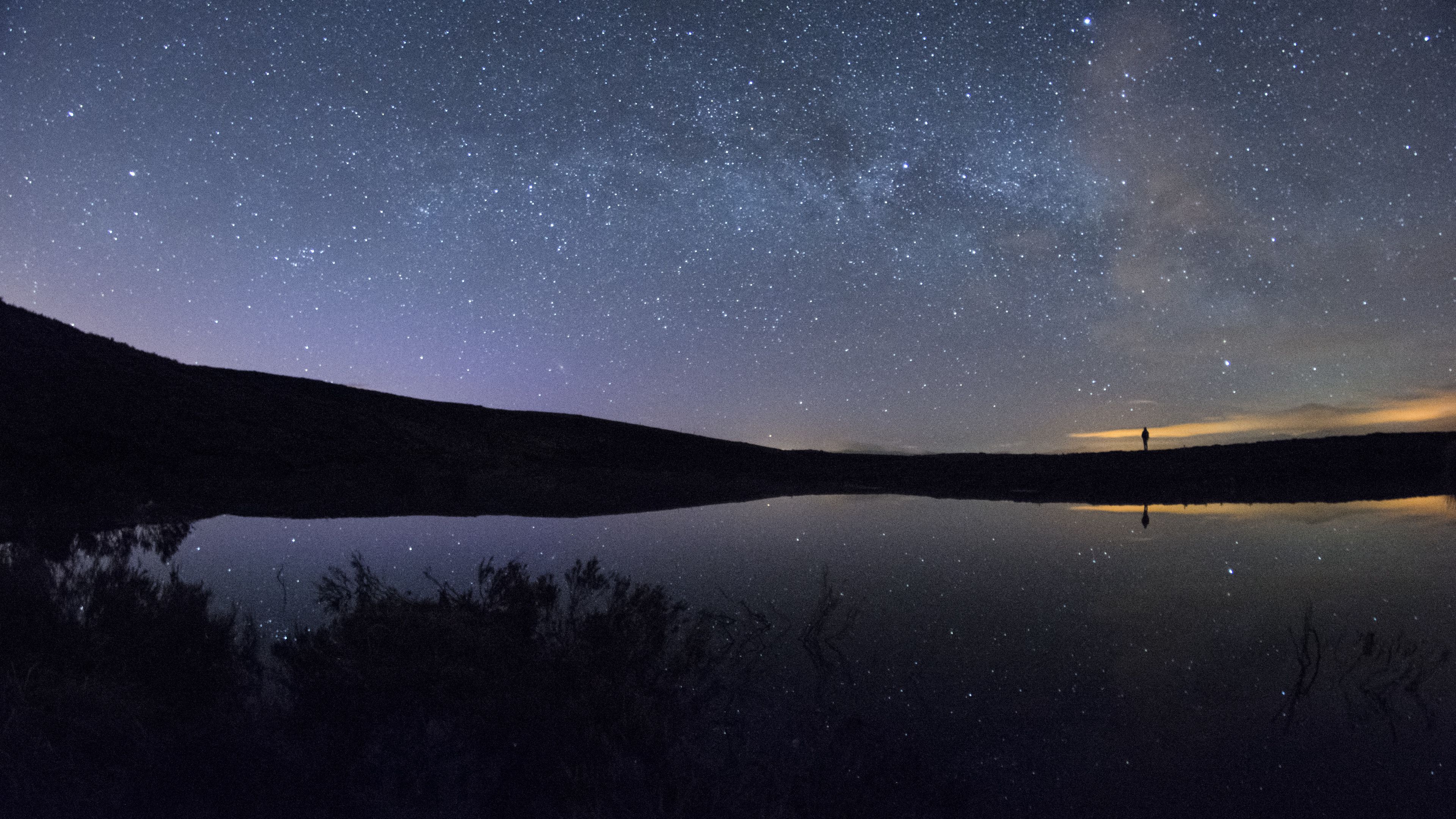 starry sky, night, lake, 4k, HD Wallpaper