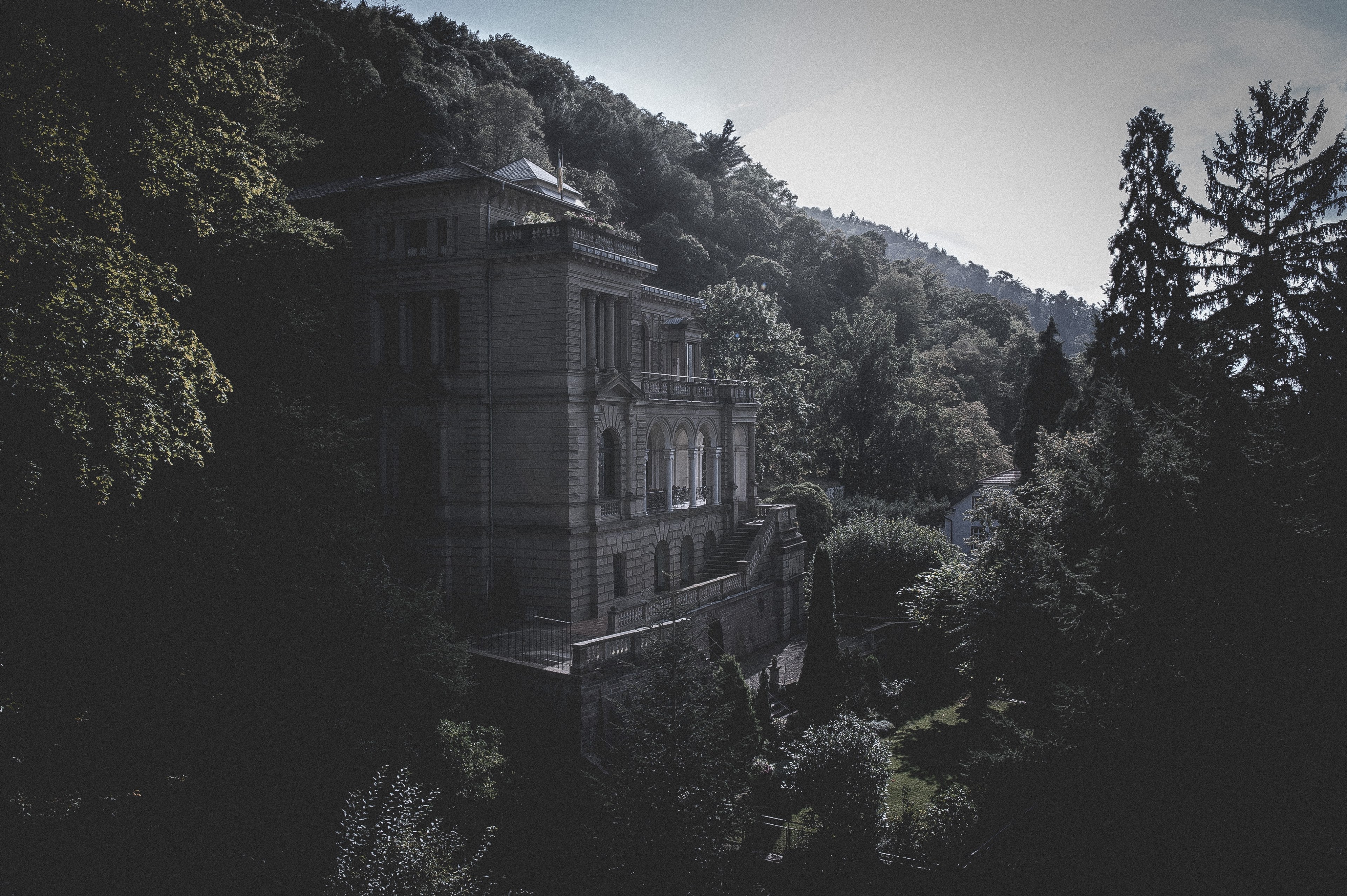 a historic building in neoclassical style surrounded by woods in heidelberg, neoclassical building 4k, HD Wallpaper