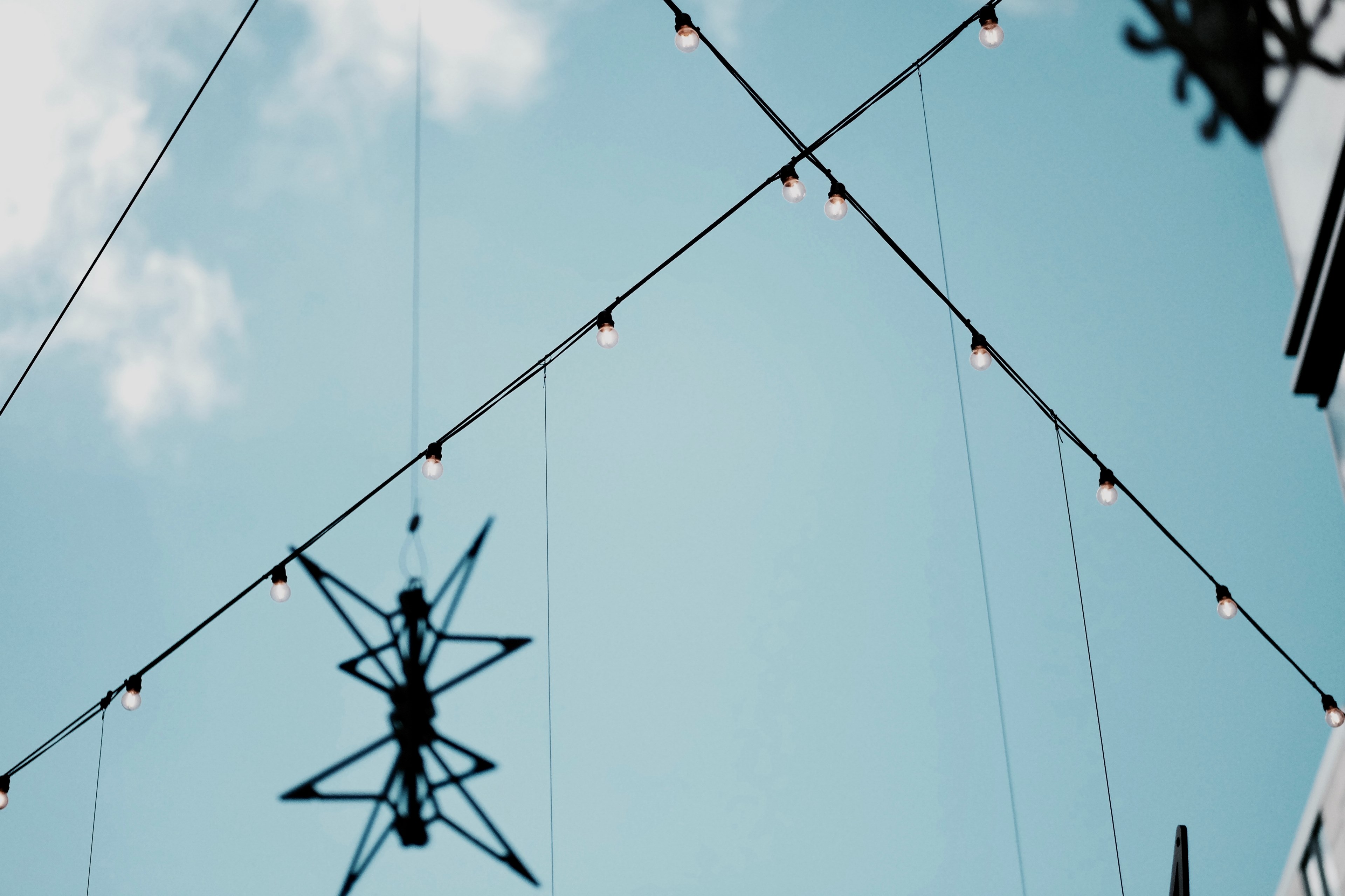 an electric power line with wires hanging in the sky at city center in dc, simple and sweet 4k, HD Wallpaper