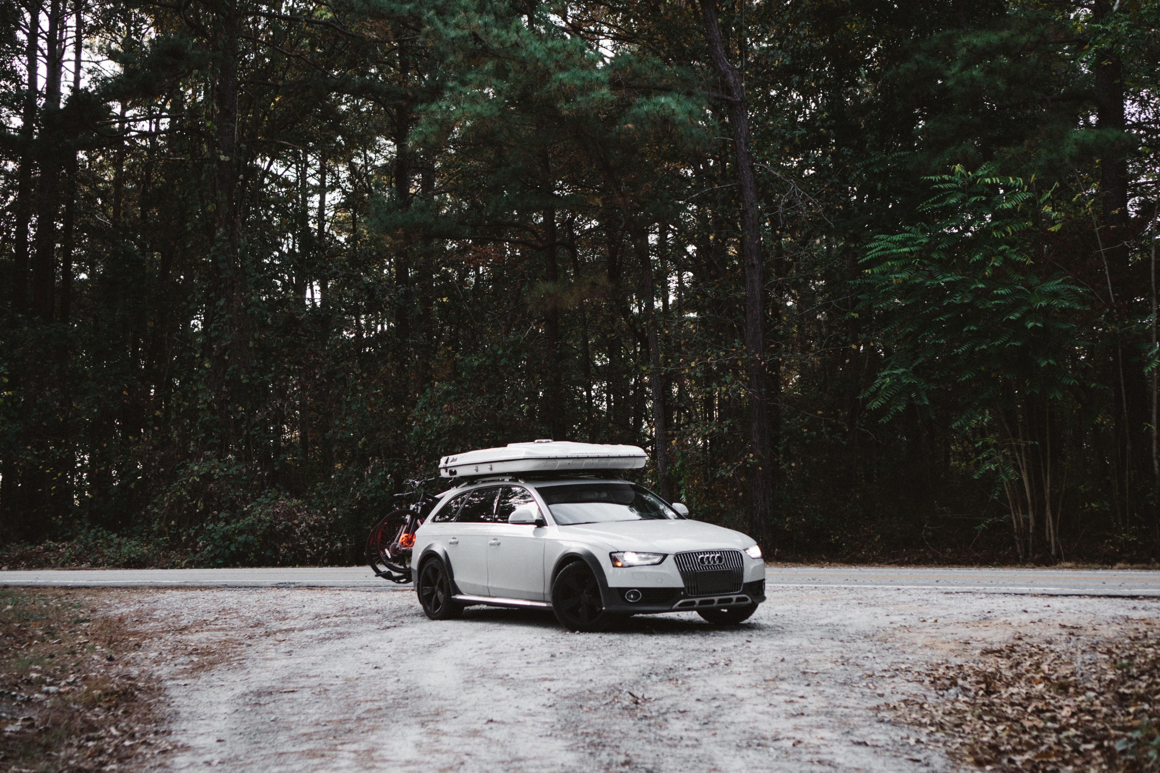 white audi suv in a campground with luggage on the roof, _white audi suv 4k, HD Wallpaper