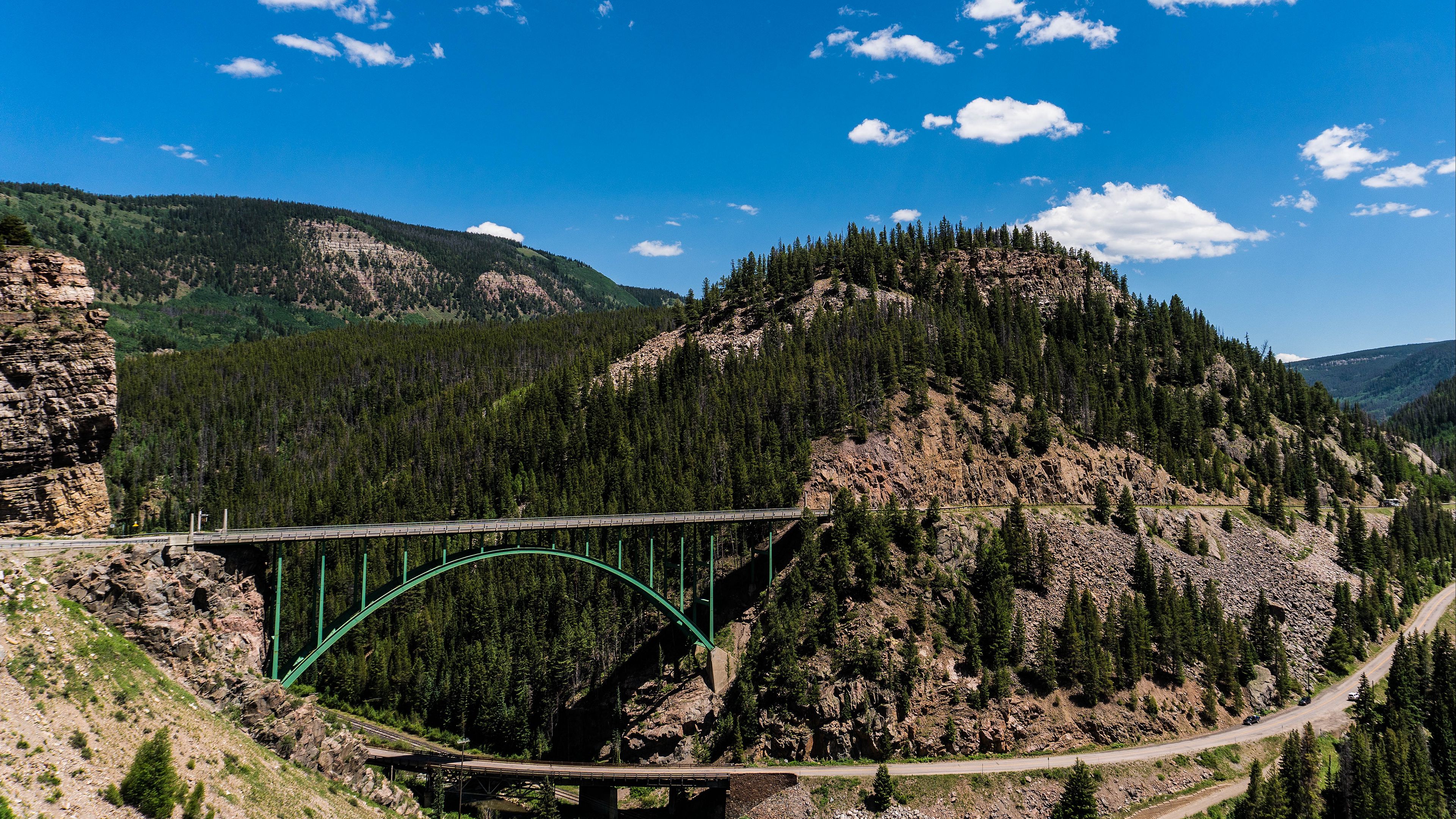 bridge, mountains, sky, 4k, HD Wallpaper