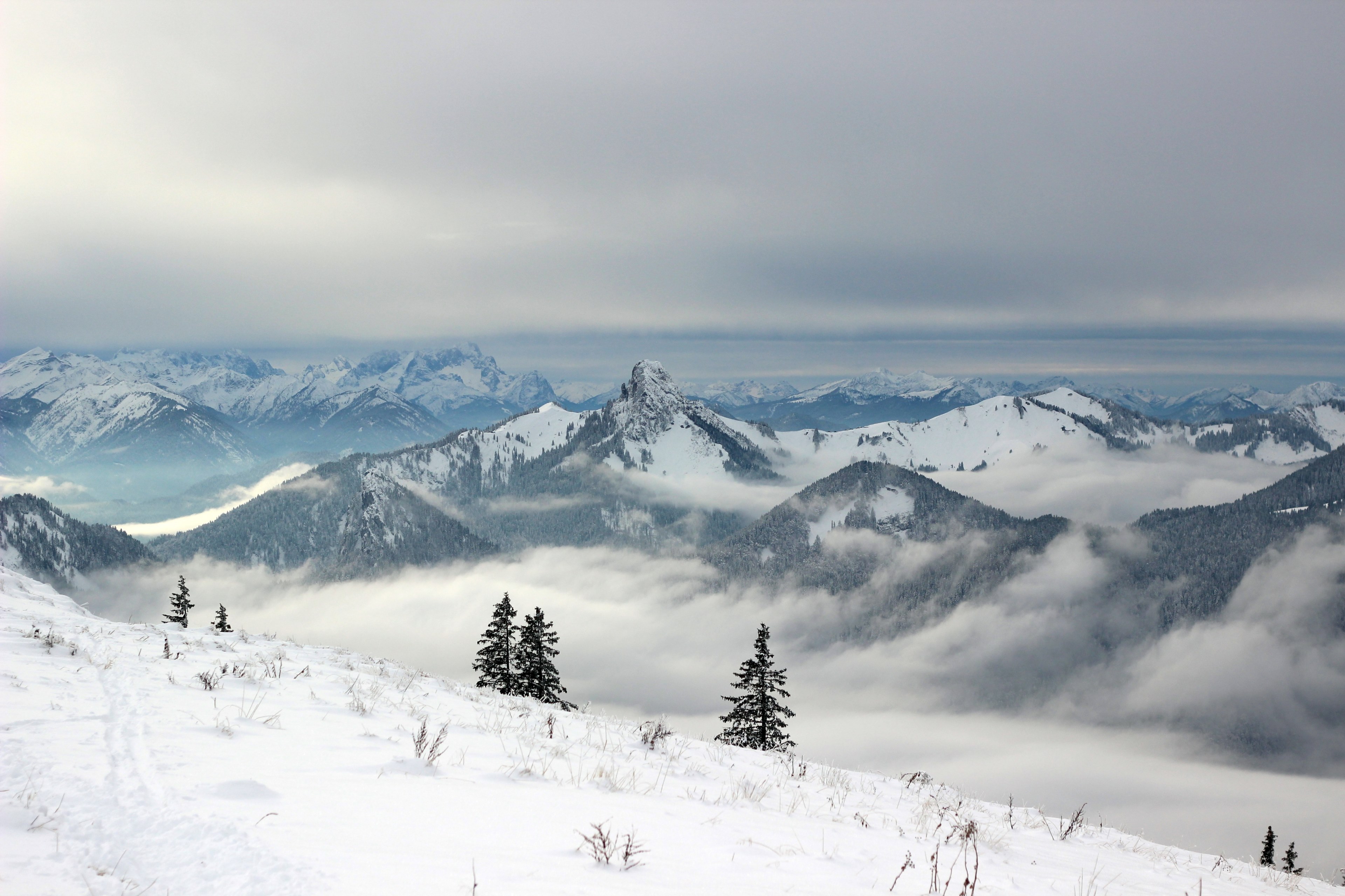 serene and snowy mountainscape on a bright winter day, mountains 4k, HD Wallpaper
