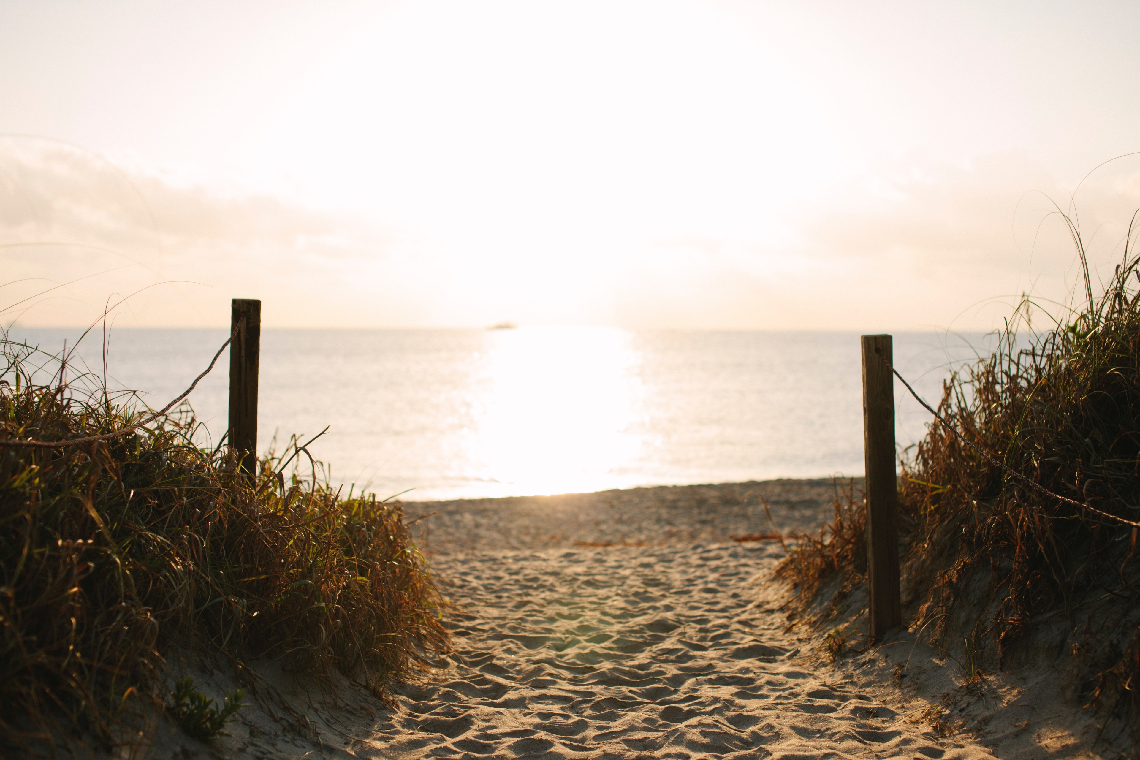 rope fenced path leading to the fine sand beach at sunset, path leading to the beach 4k, HD Wallpaper