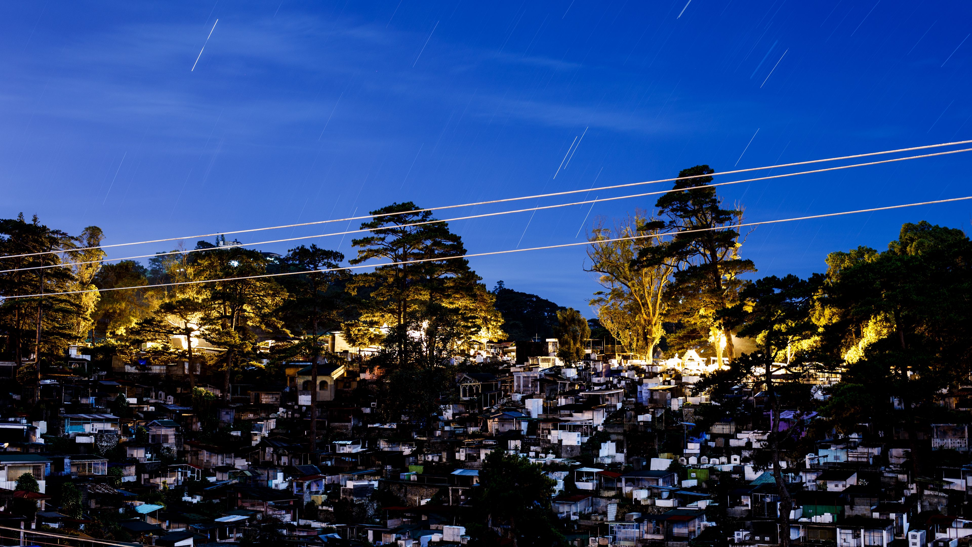 buildings, night, sky, 4k, HD Wallpaper
