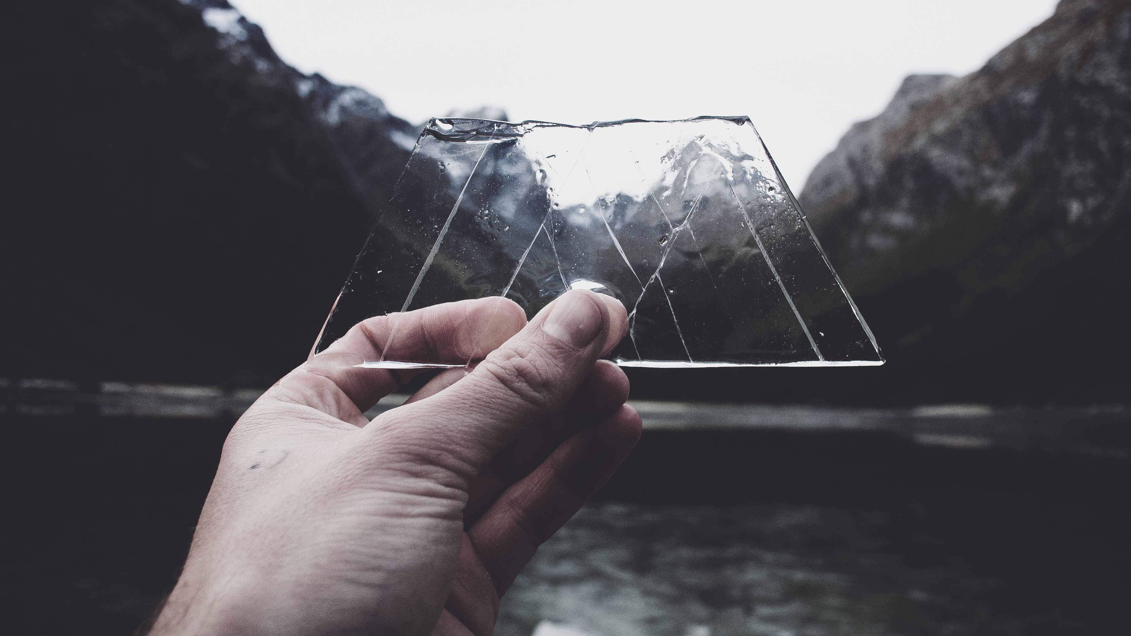 ice, hand, mountains, lake, 4k, HD Wallpaper