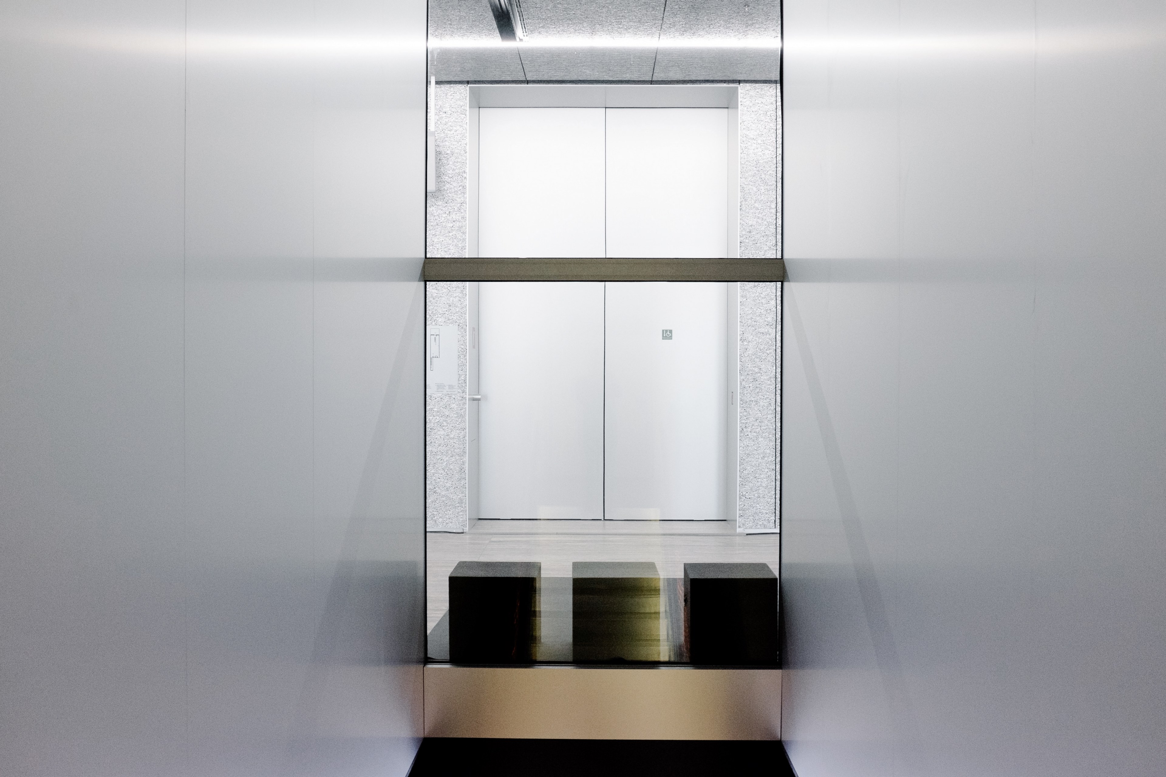 view inside a window across a hal to elevator doors, looking inside to elevator 4k, HD Wallpaper