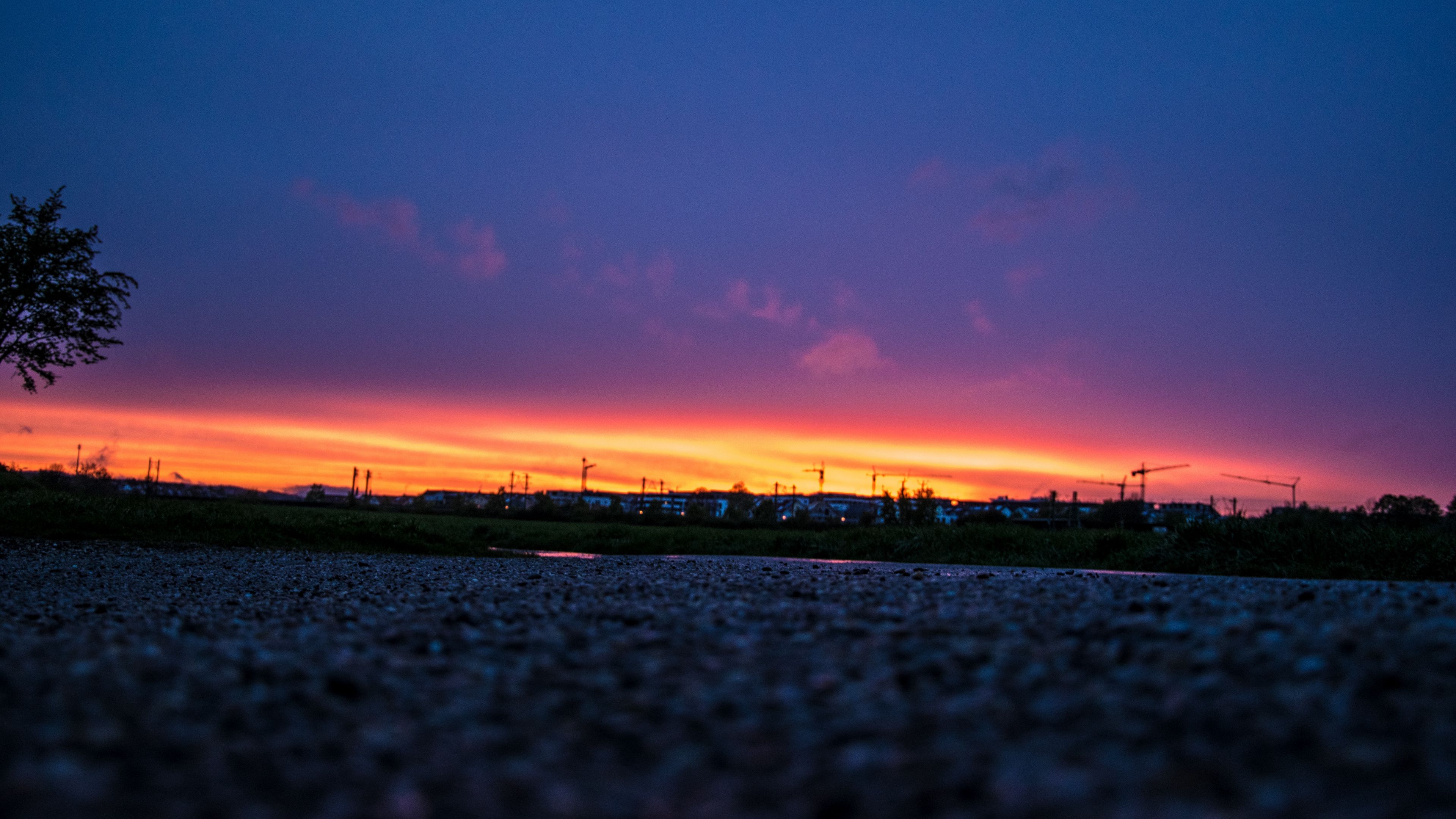 night, sky, sunset, road, 4k, HD Wallpaper