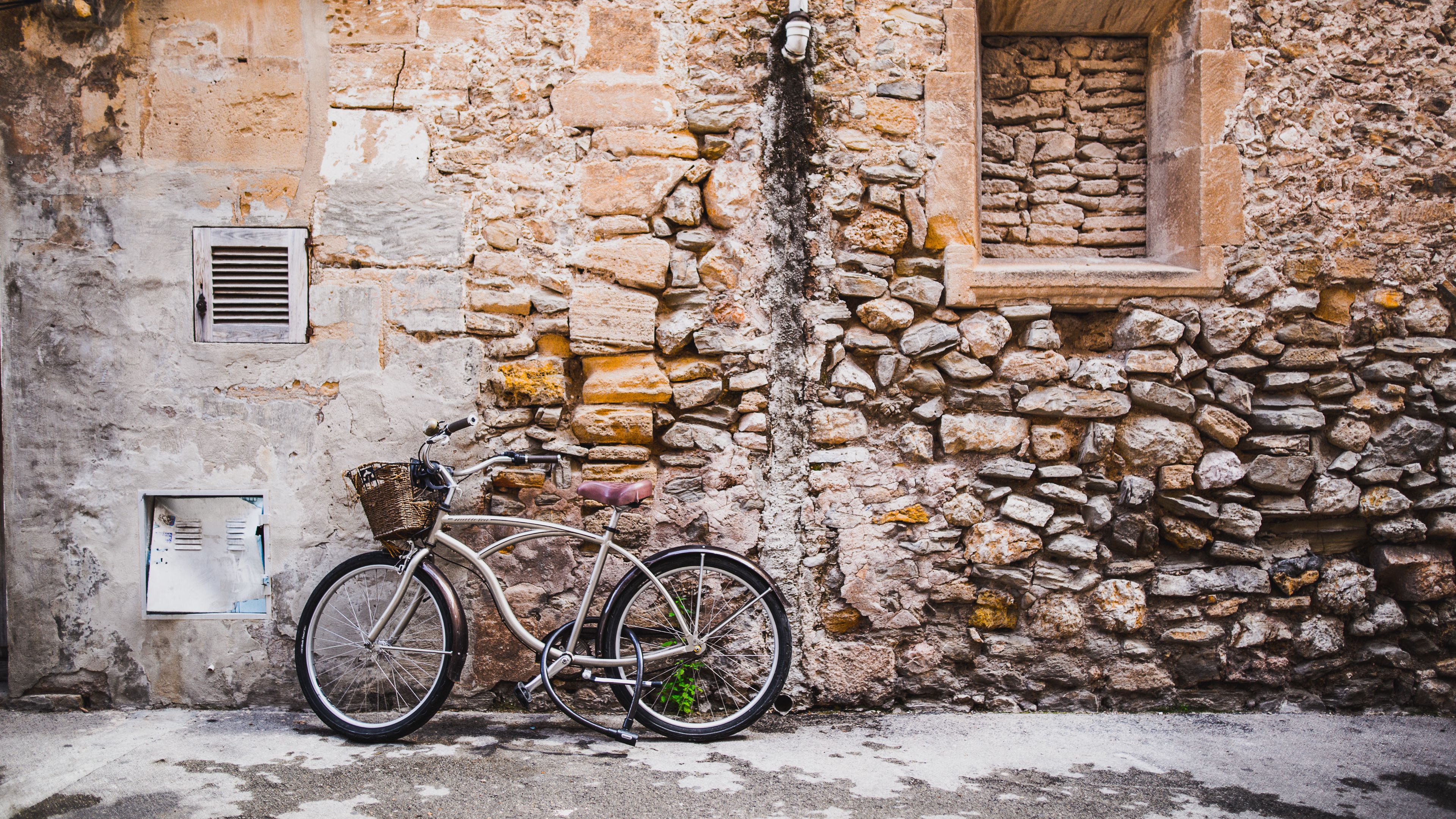 bicycle, wall, building, street, 4k, HD Wallpaper