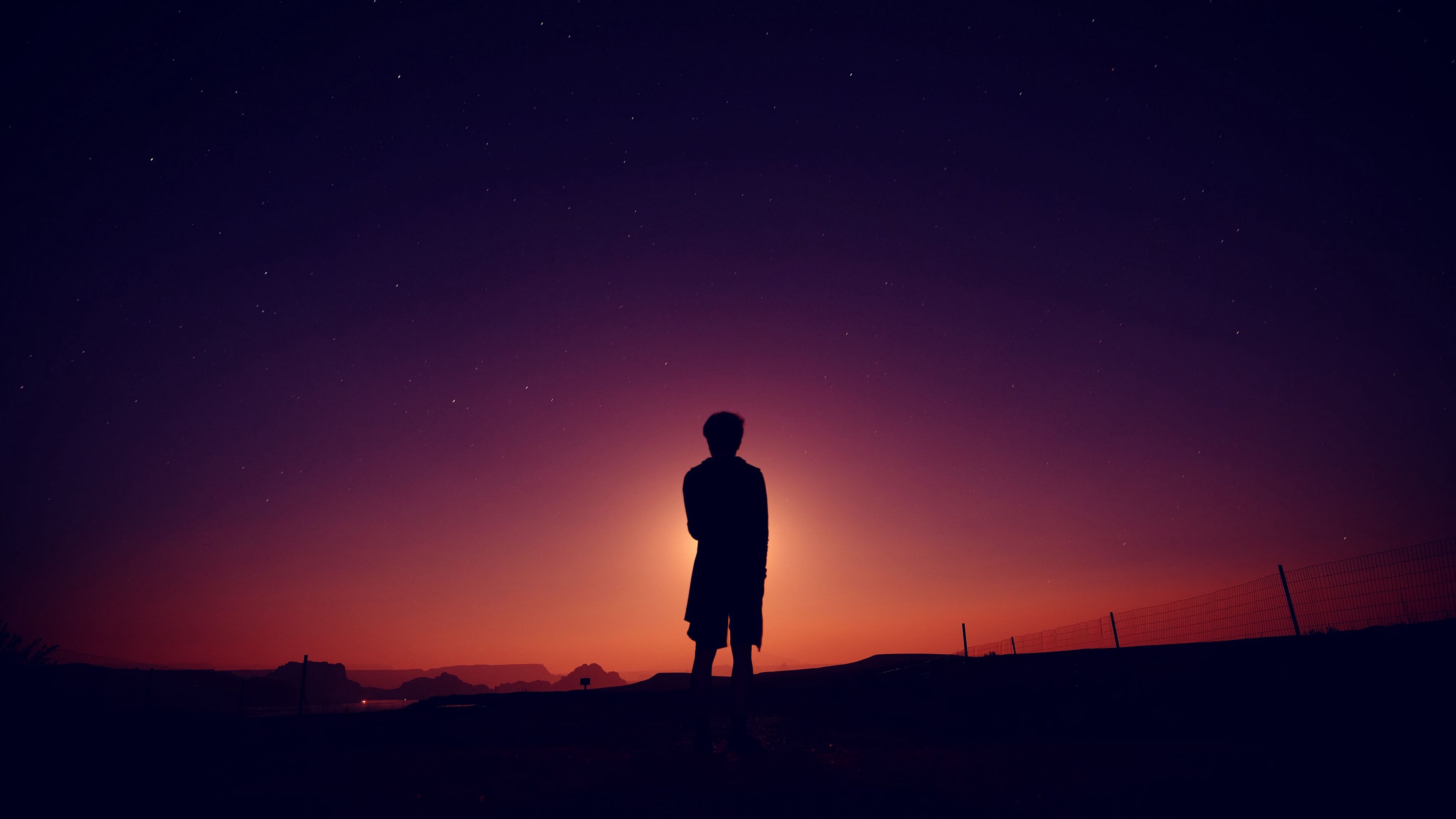 silhouette, sky, night, 4k, HD Wallpaper