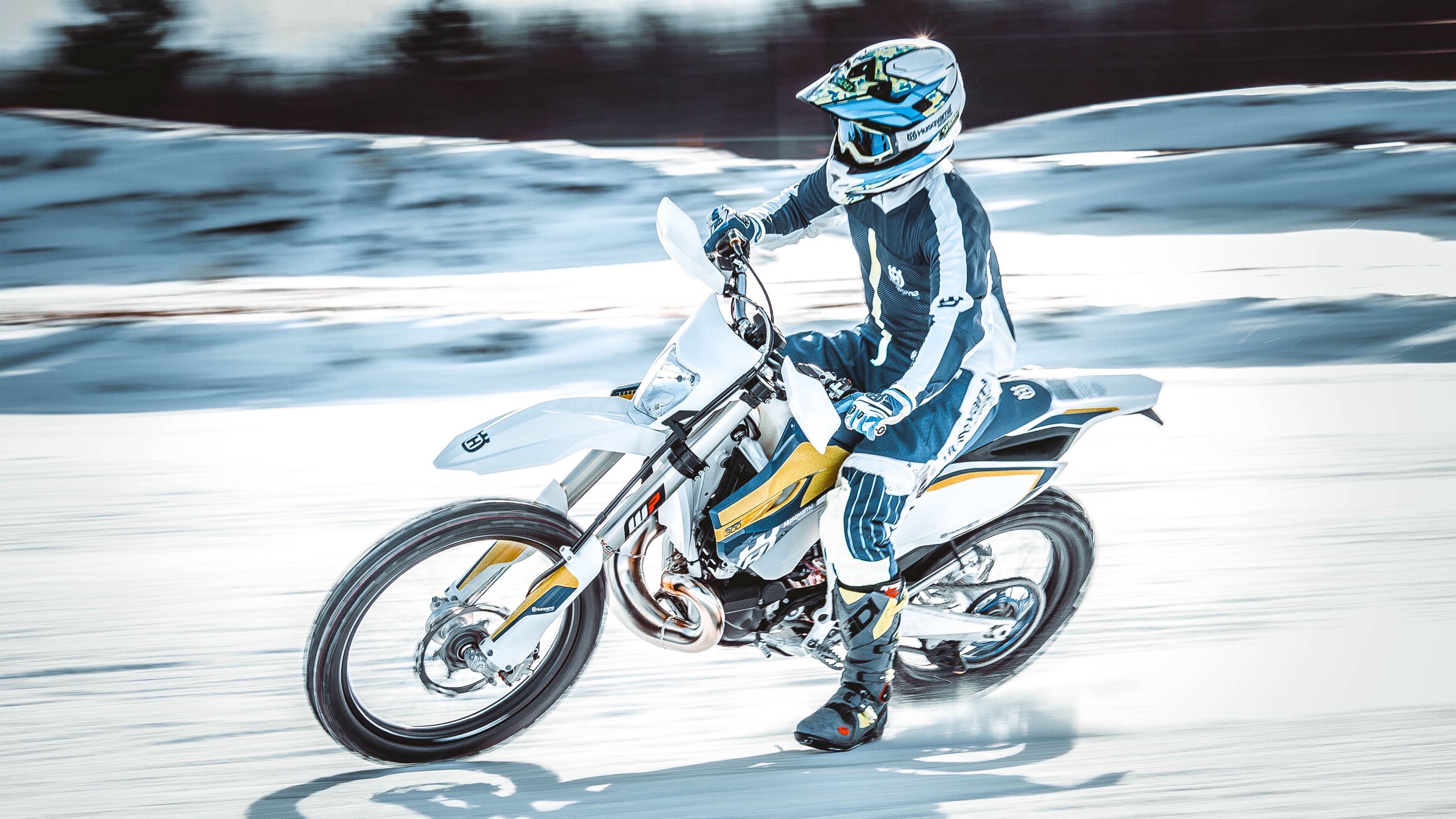 motorcyclist, speed, snow, 4k, HD Wallpaper