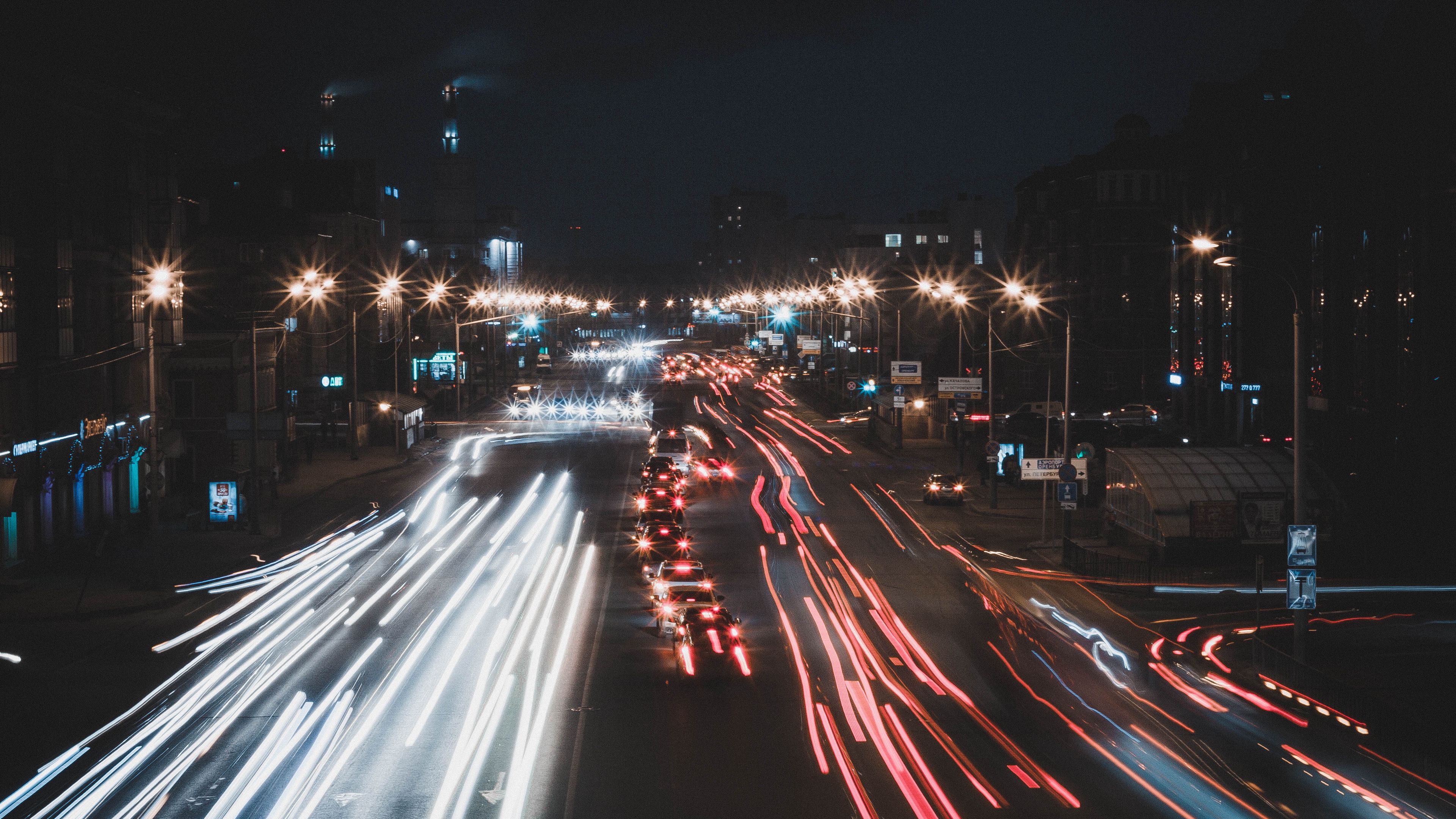 night city, traffic, road, 4k, HD Wallpaper